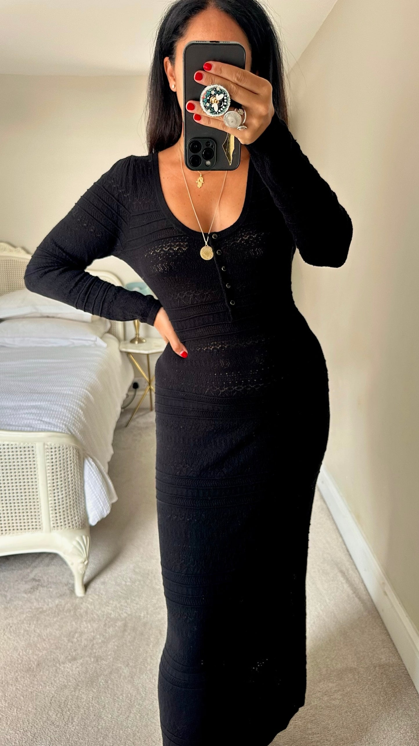 Oliver bonas black crochet knitted jumper dress extra large UK 14 vgc w25