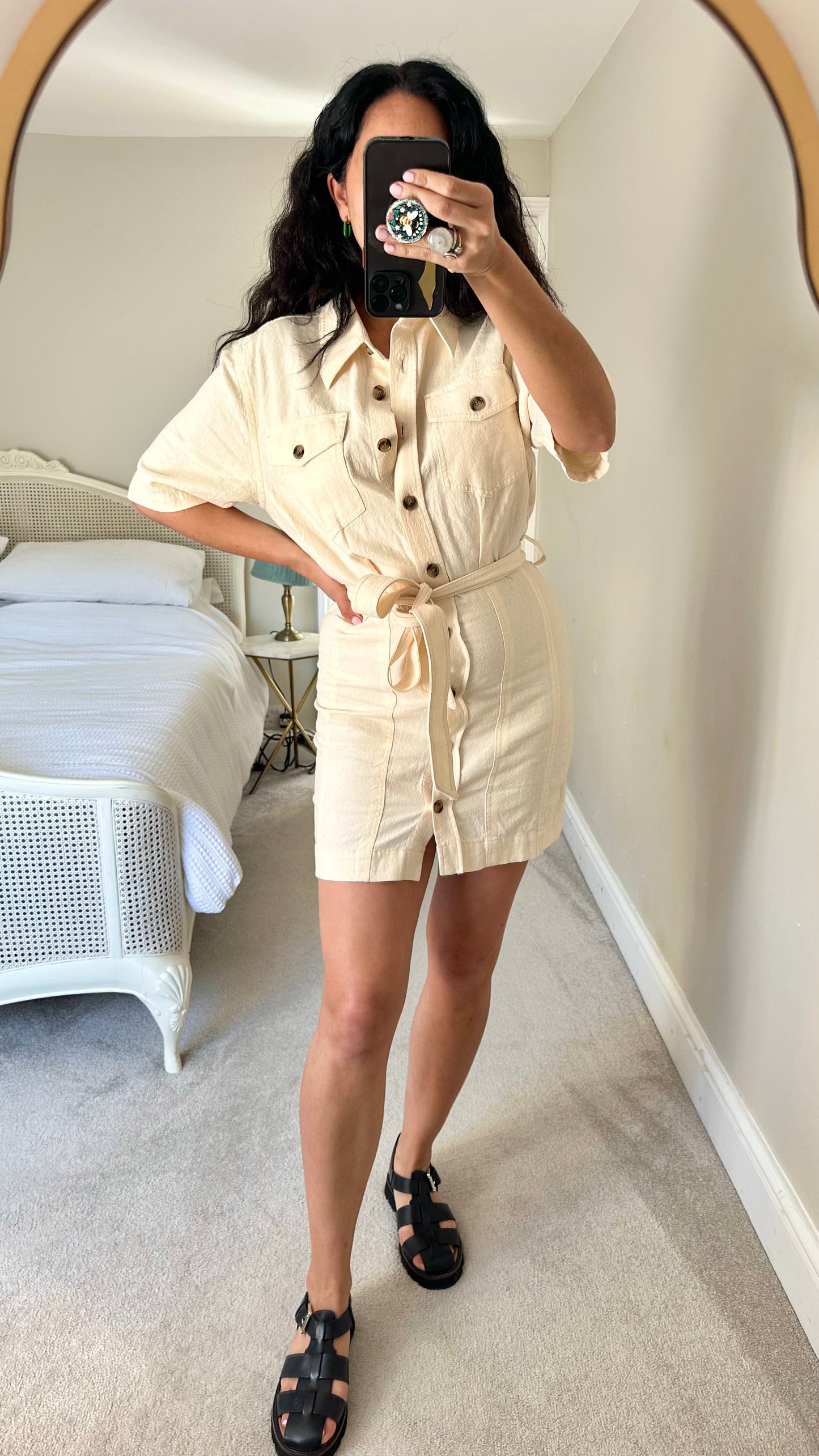 & other stories cream cotton button up mini shirt dress medium UK 10 new bnwt