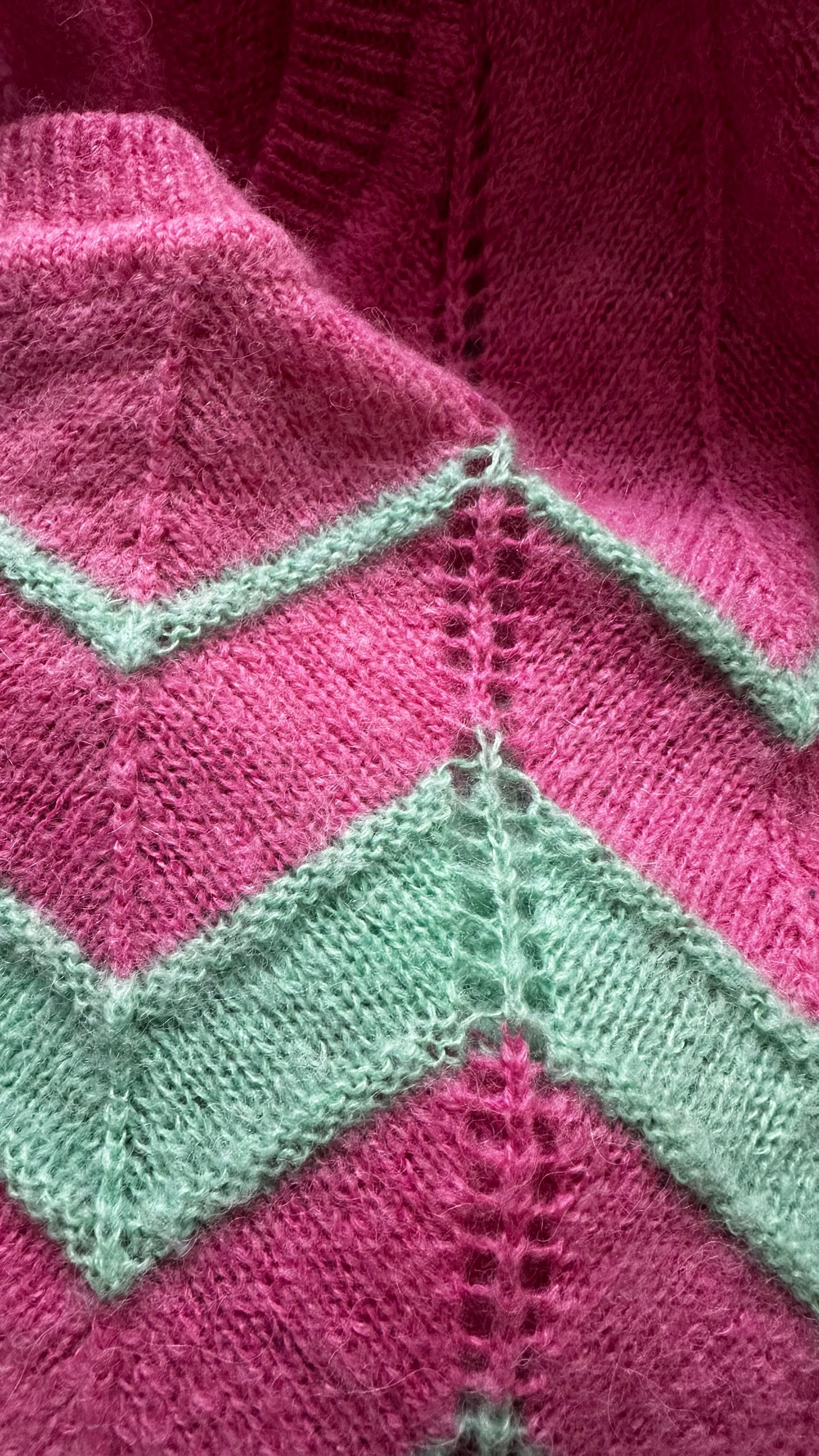 HUSH pink green zigzag stripe alpaca blend knitted jumper UK 12 vgc