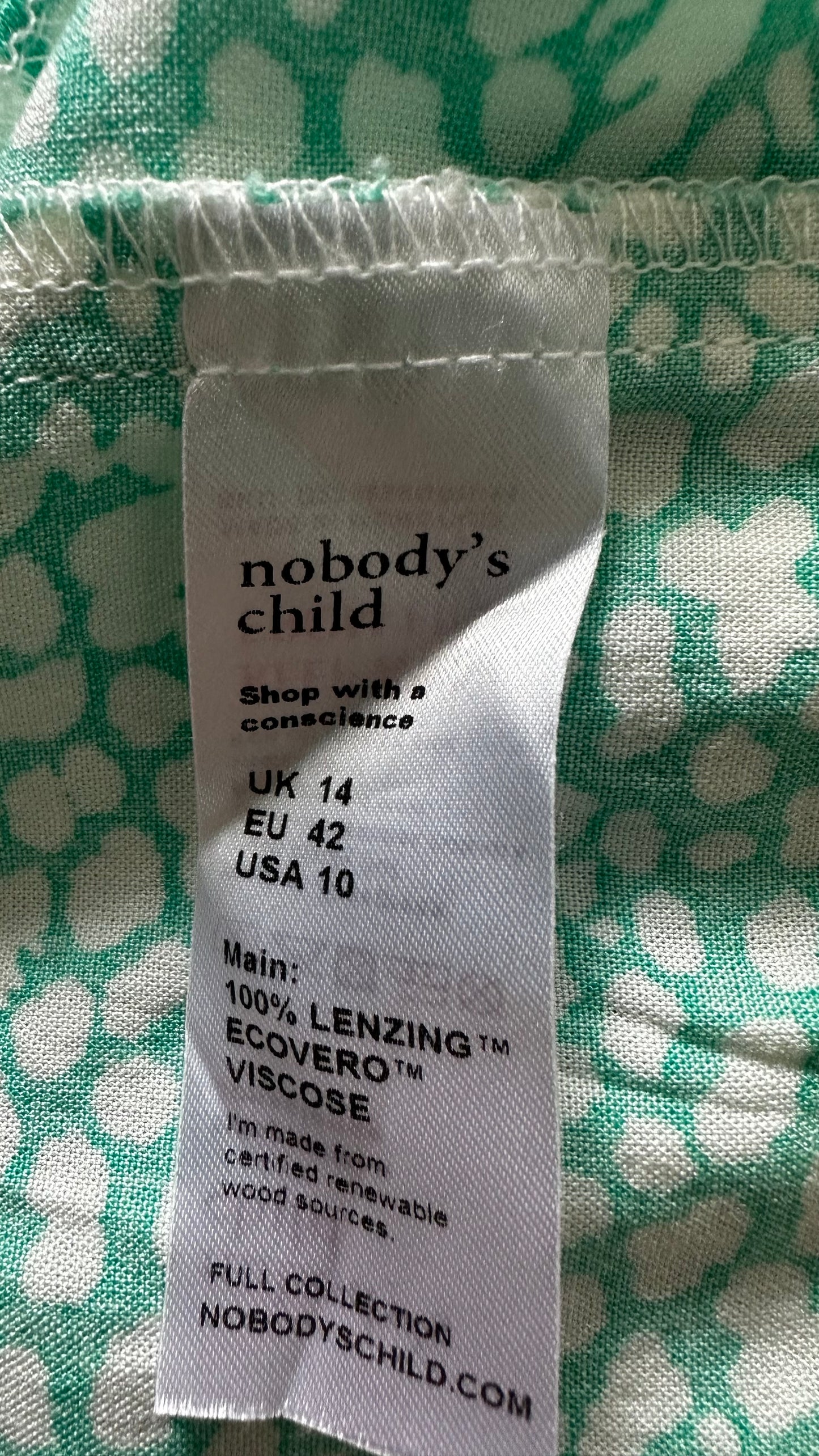 Nobody’s Child mint green white polka dot midi long dress small medium UK 10 14