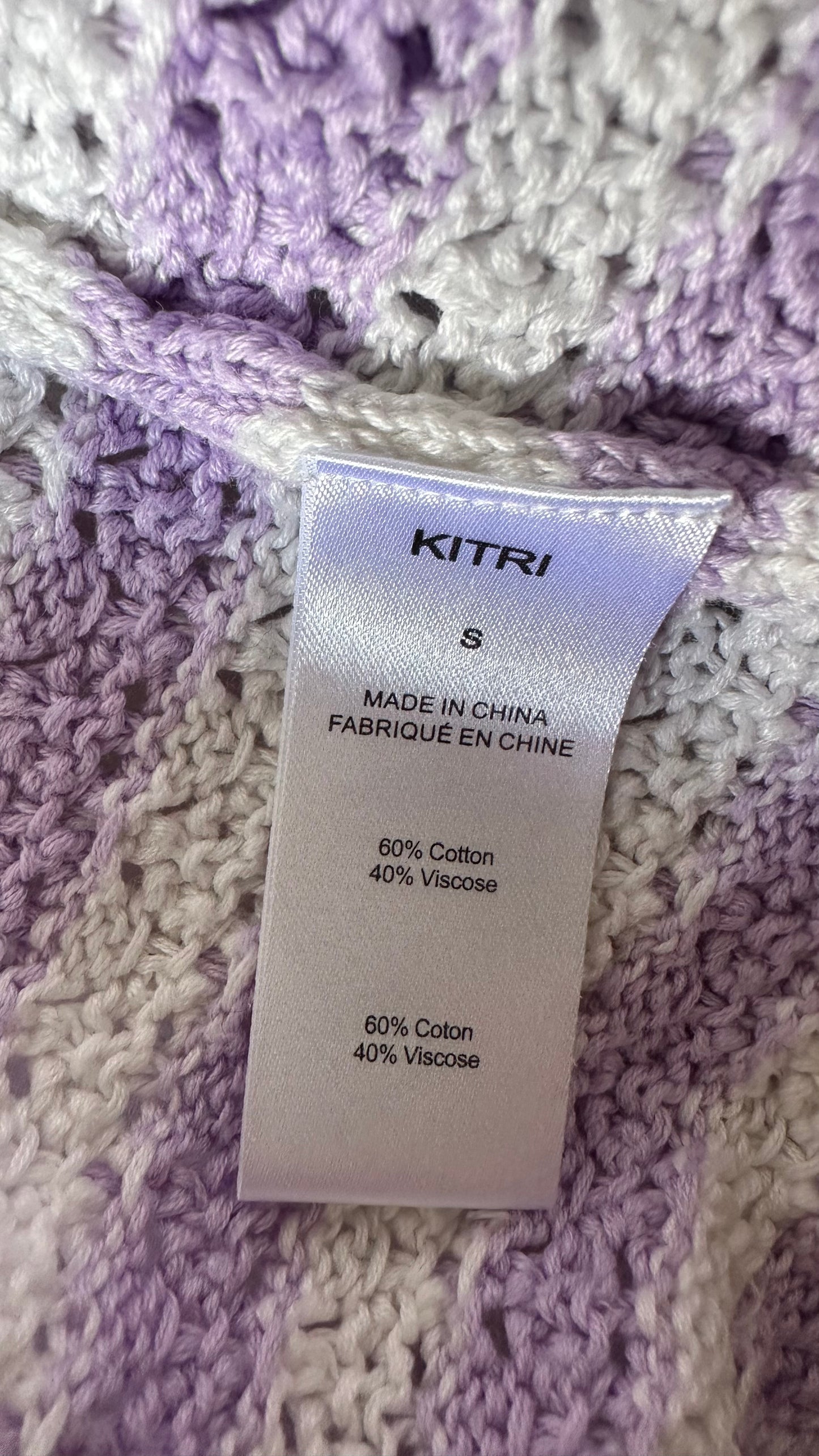 Kitri lilac cream white crochet knitted cardigan small medium UK 10 vgc