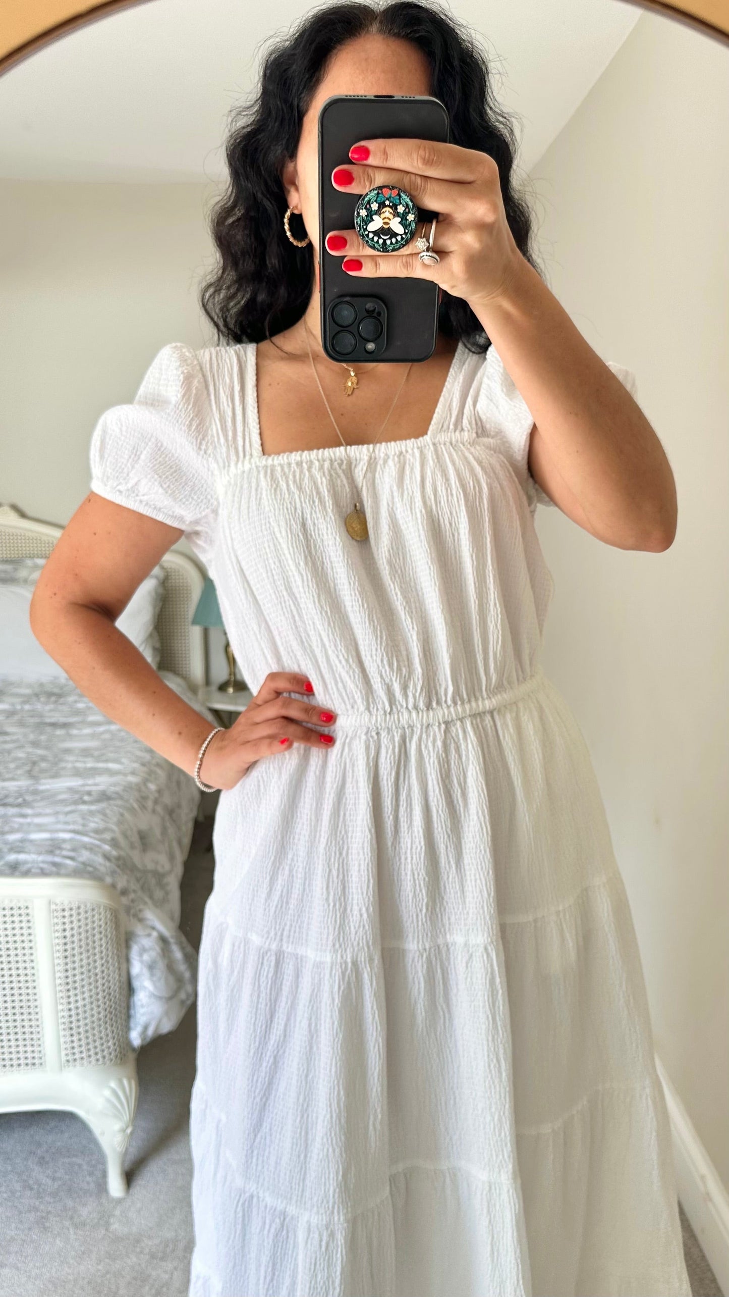 & other stories white crinkle tiered maxi dress extra large UK 12 14 vgc