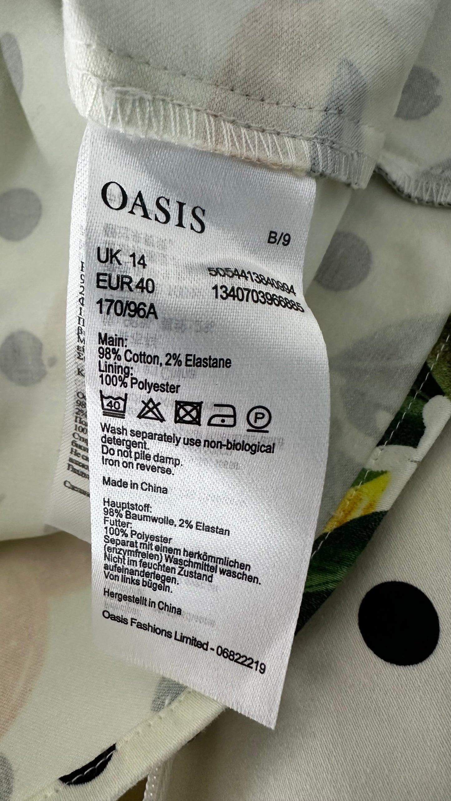 Oasis lemon print polka dot button up event dress wedding guest medium UK 14 new