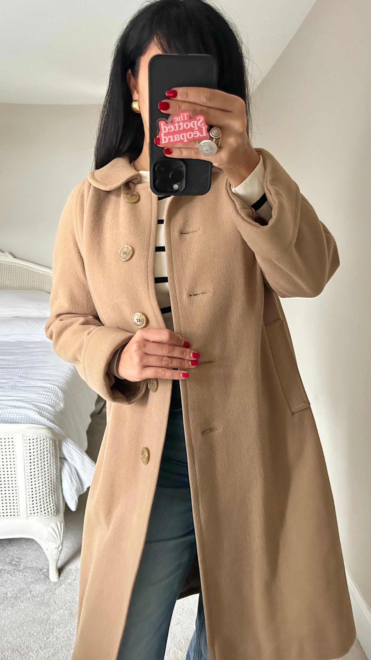 Harrods camel beige pure wool winter coat jacket large UK 12 vintage vgc