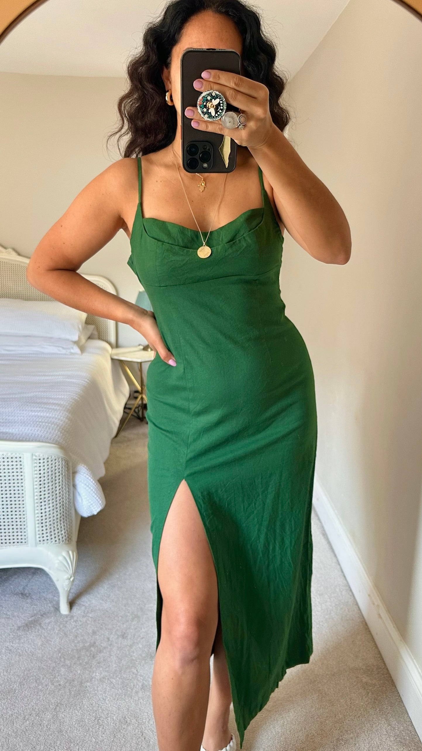 Zara dark green backless linen blend maxi dress holiday large L UK 12 vgc