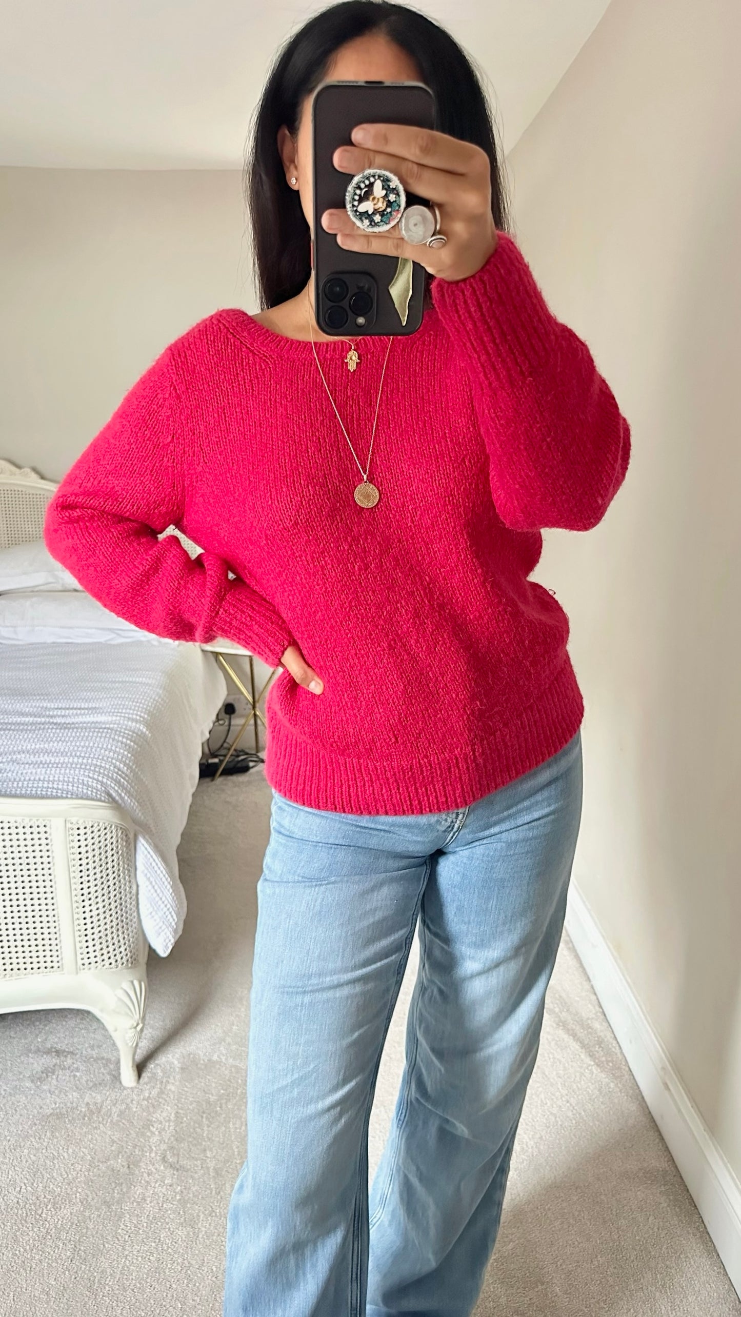 &Other stories fuchsia pink mohair blend scoop back neckline knitted jumper medium M UK 10 W25