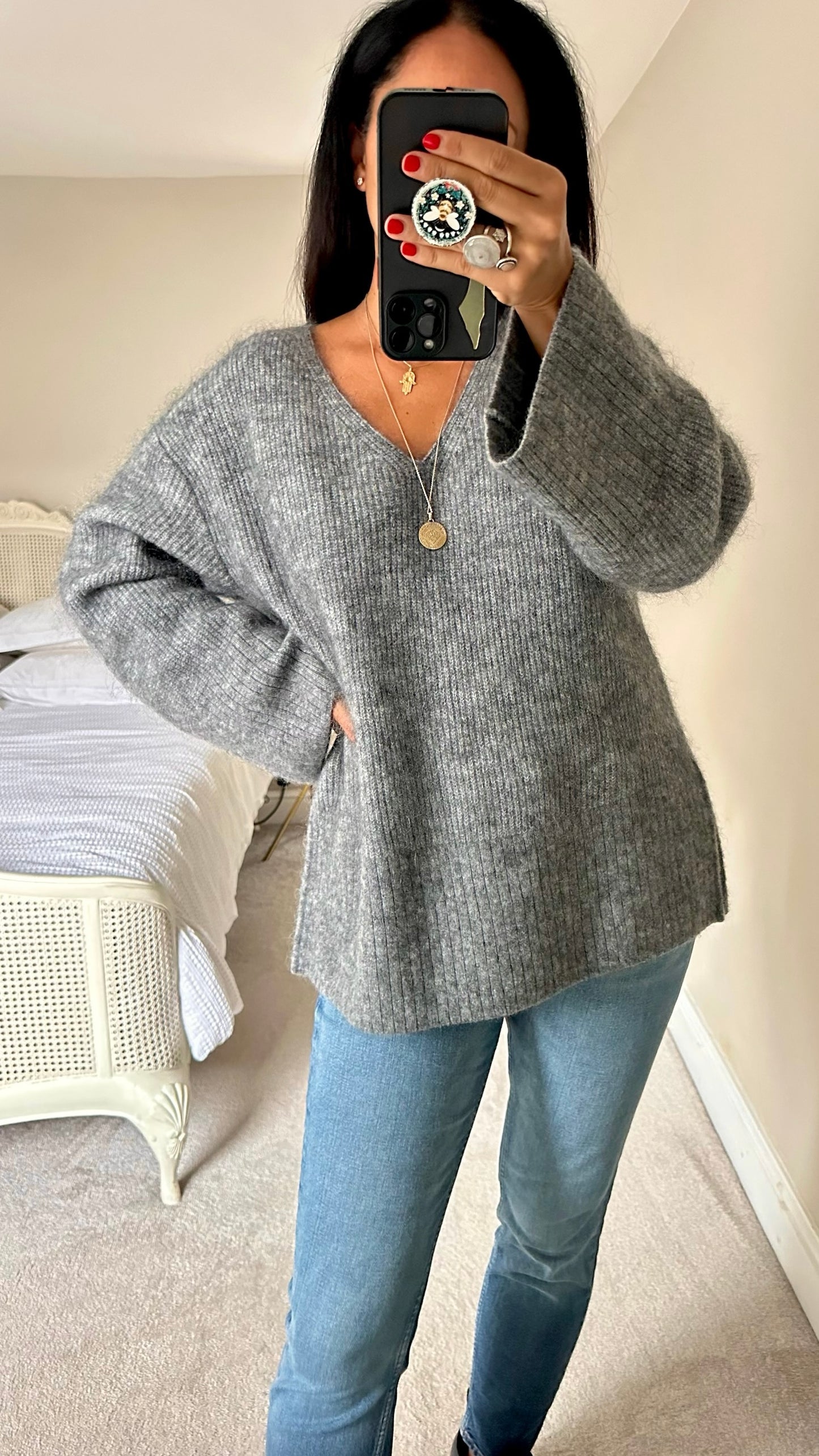 & other stories grey knitted wool mohair oversized jumper large UK 12 vgc w25