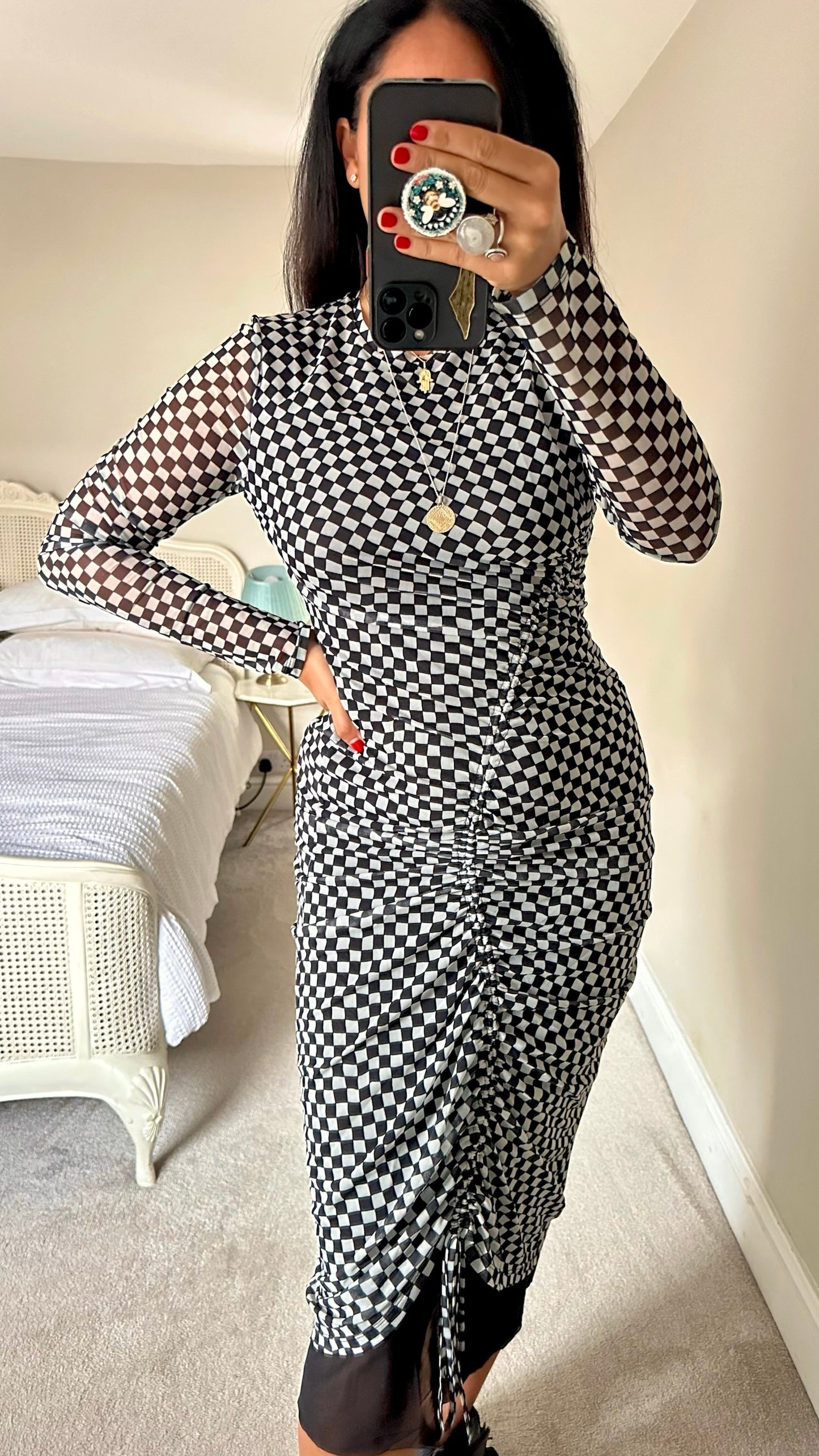 & other stories black white gingham check midi dress large UK 12 vgc w25