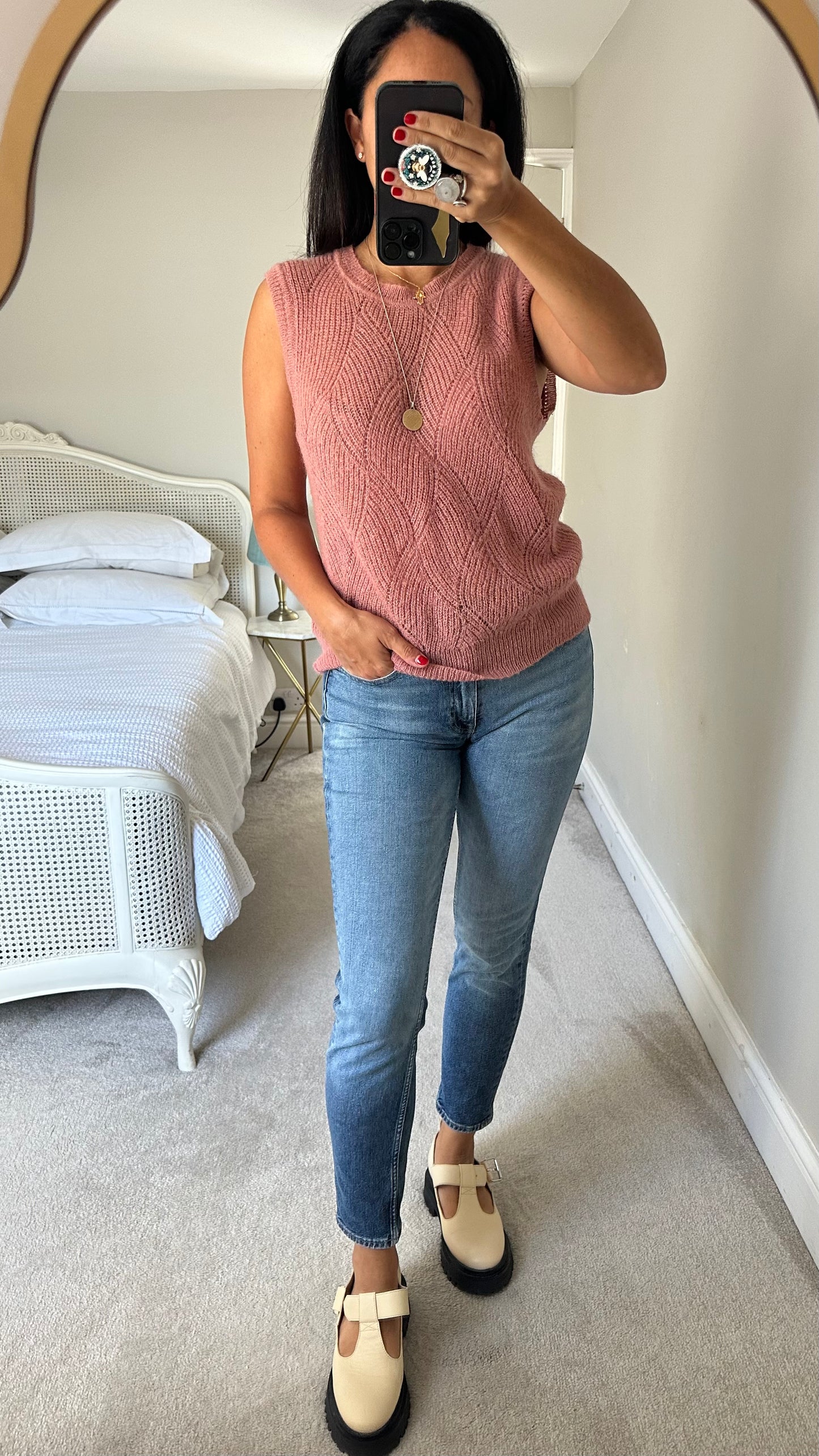 Second Female Copenhagen rust pink caramel mohair wool blend tank top jumper large UK 12 vgc