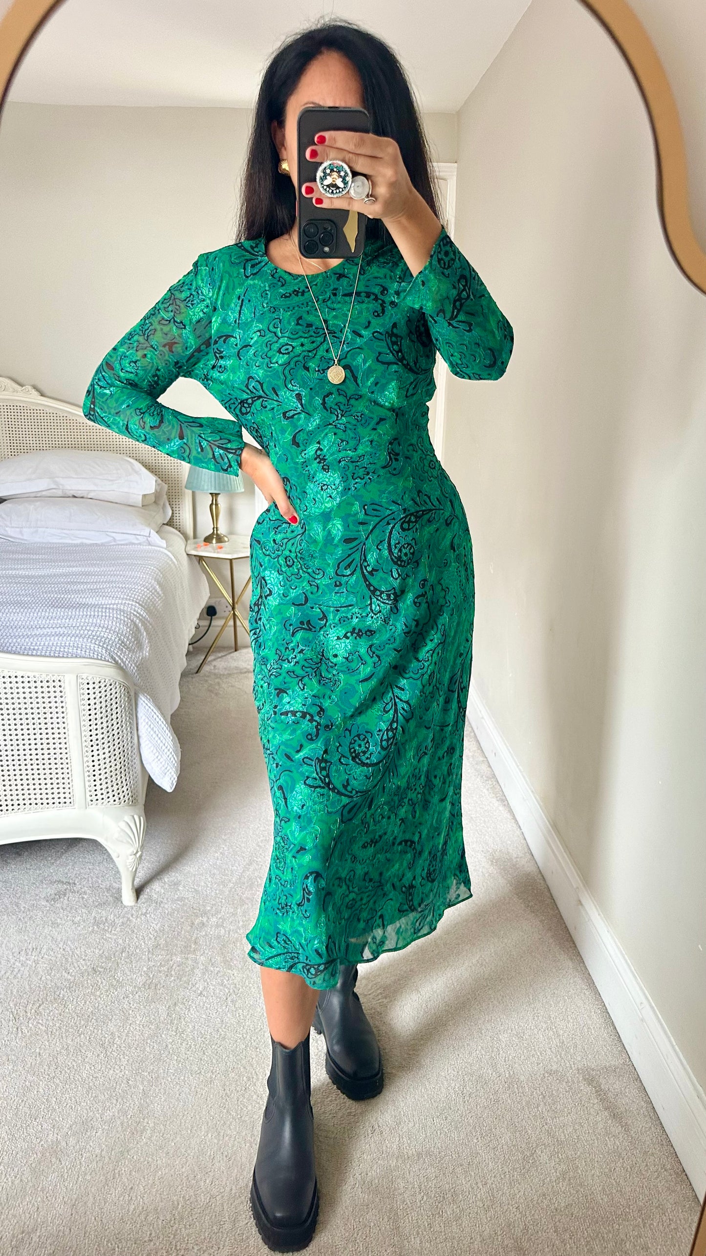 Zara emerald green slip midi long dress small event UK 8-10 vgc w25
