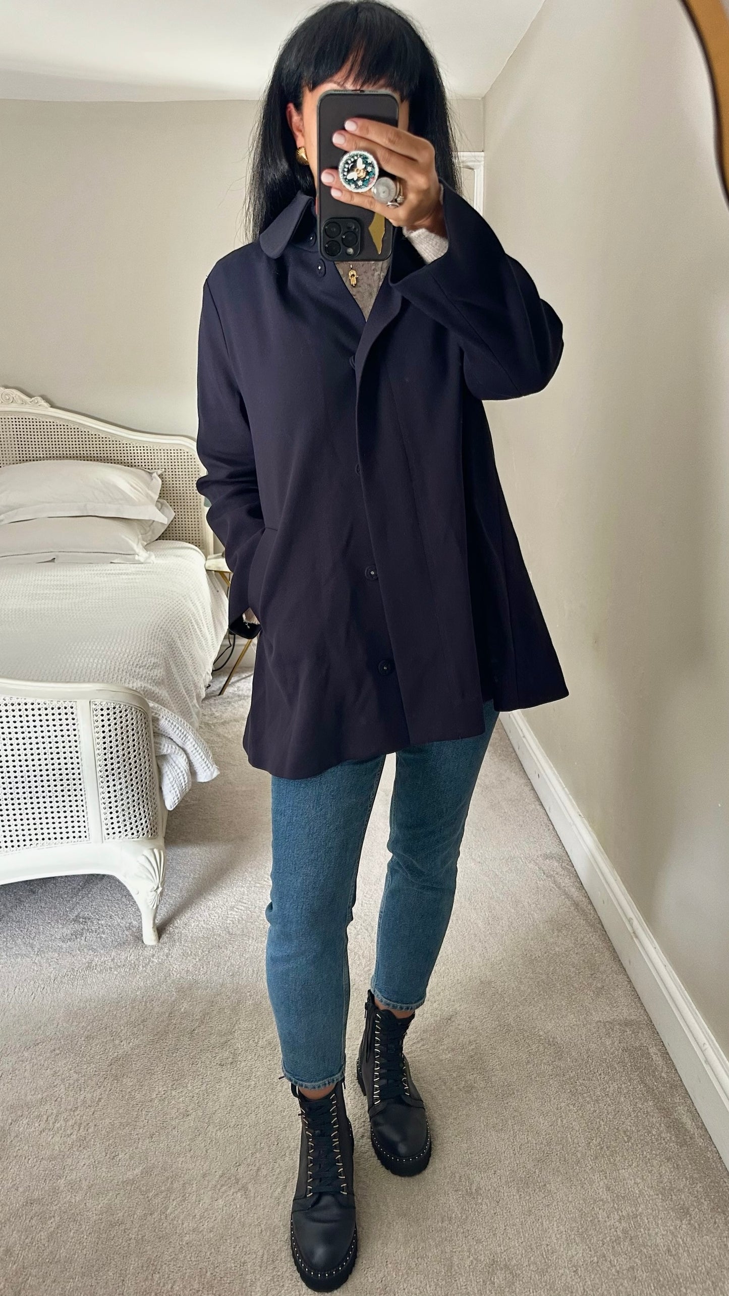 Cos navy blue trench coat jacket extra large XL UK 14-16 as new condition