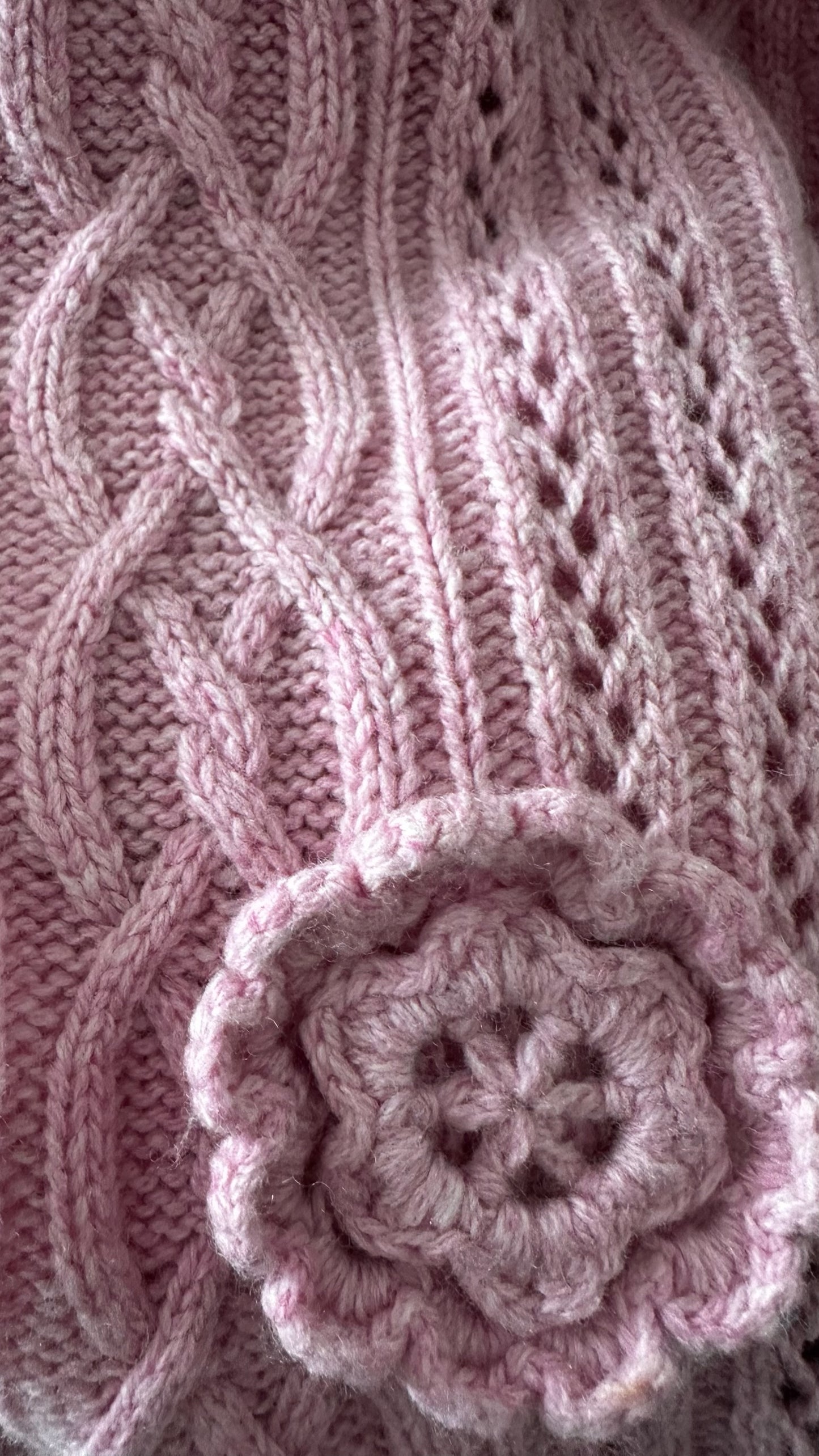 Selected femme @ Anthropologie pink crochet flower jumper extra large UK 14-16 vgc