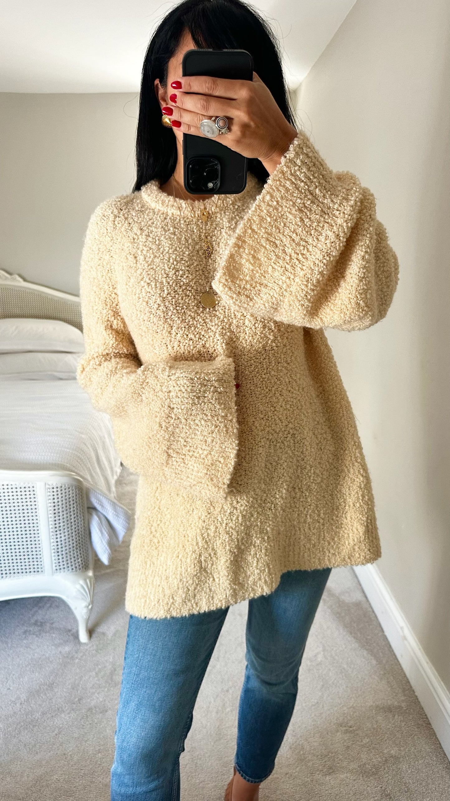 Arket butter yellow cream knitted wool blend oversized jumper extra large UK 14 vgc