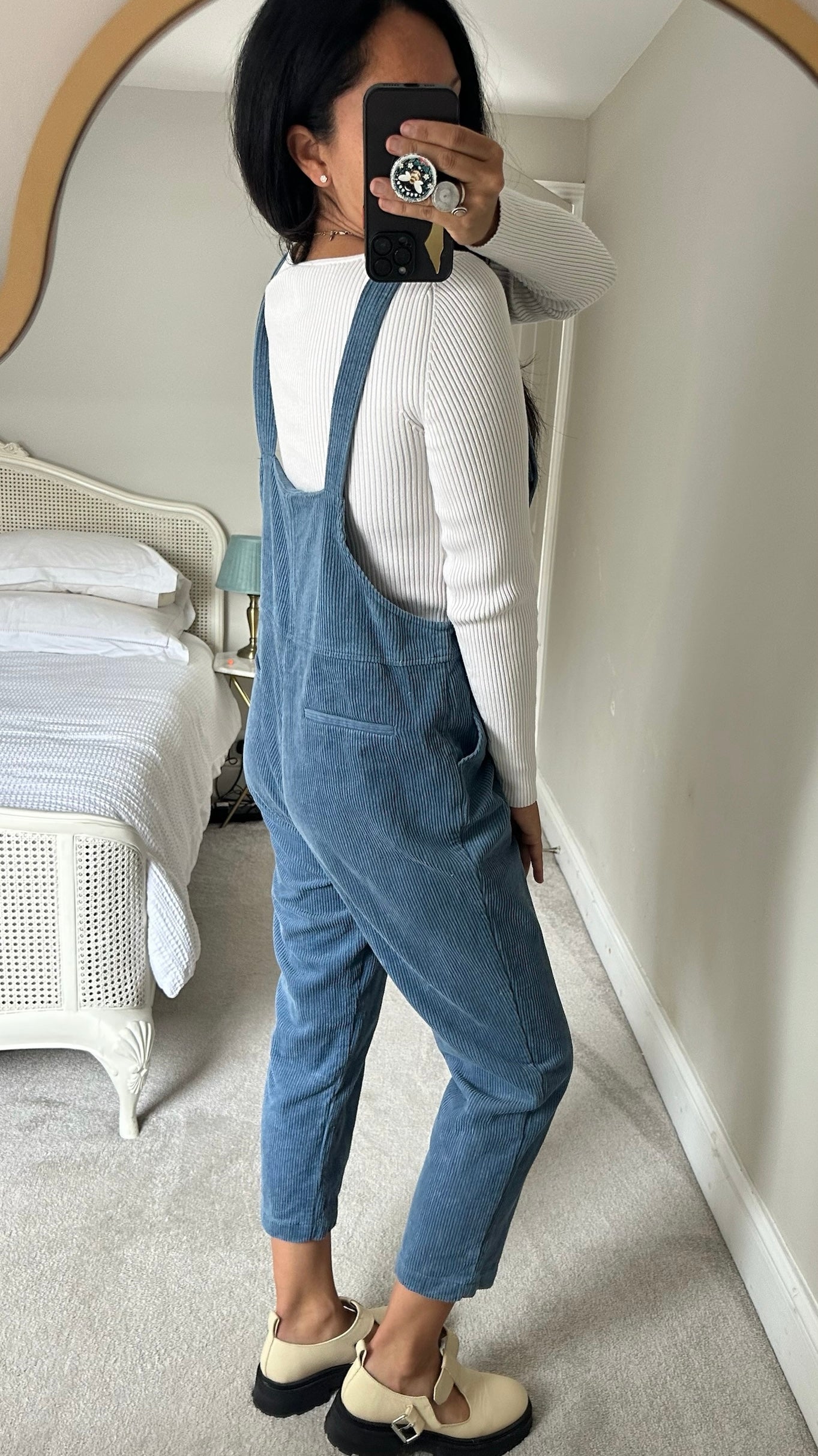 FRNCH soft light blue corduroy jumpsuit dungarees M medium UK 10-12 petite vgc W25