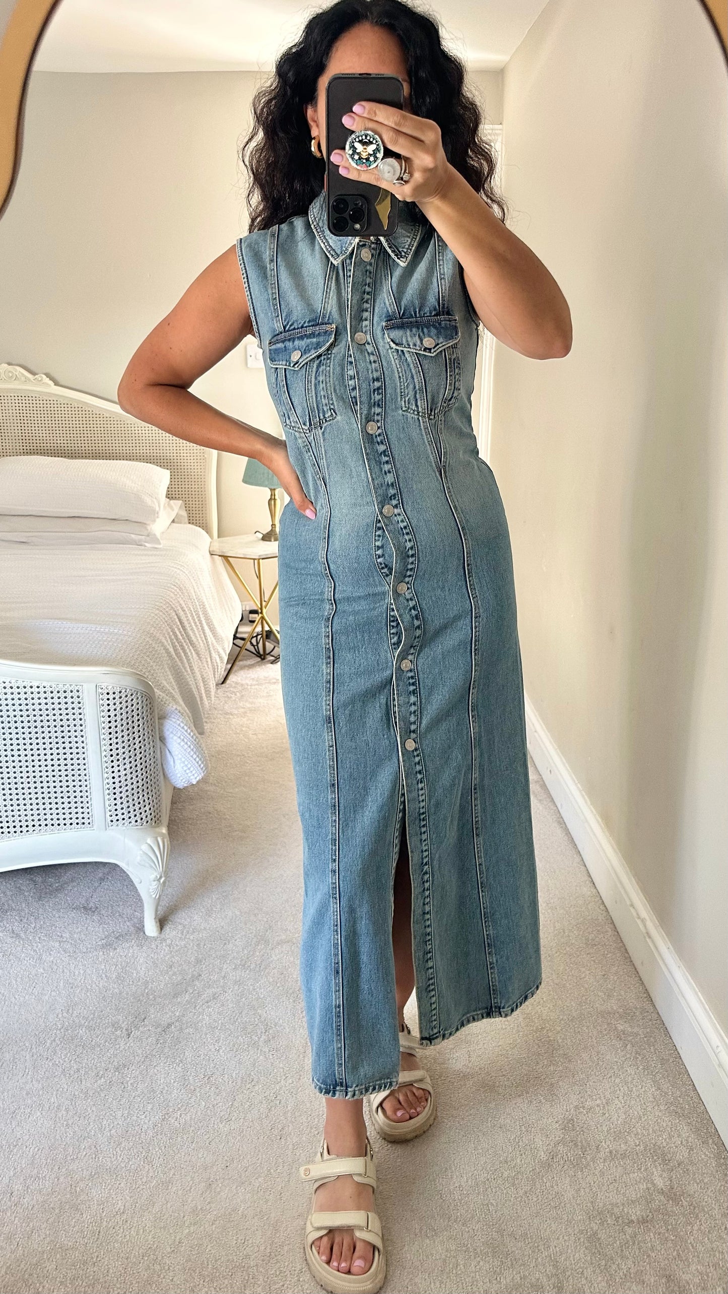 Zara light blue denim button up jeans maxi midi waistcoat dress small UK 8 new