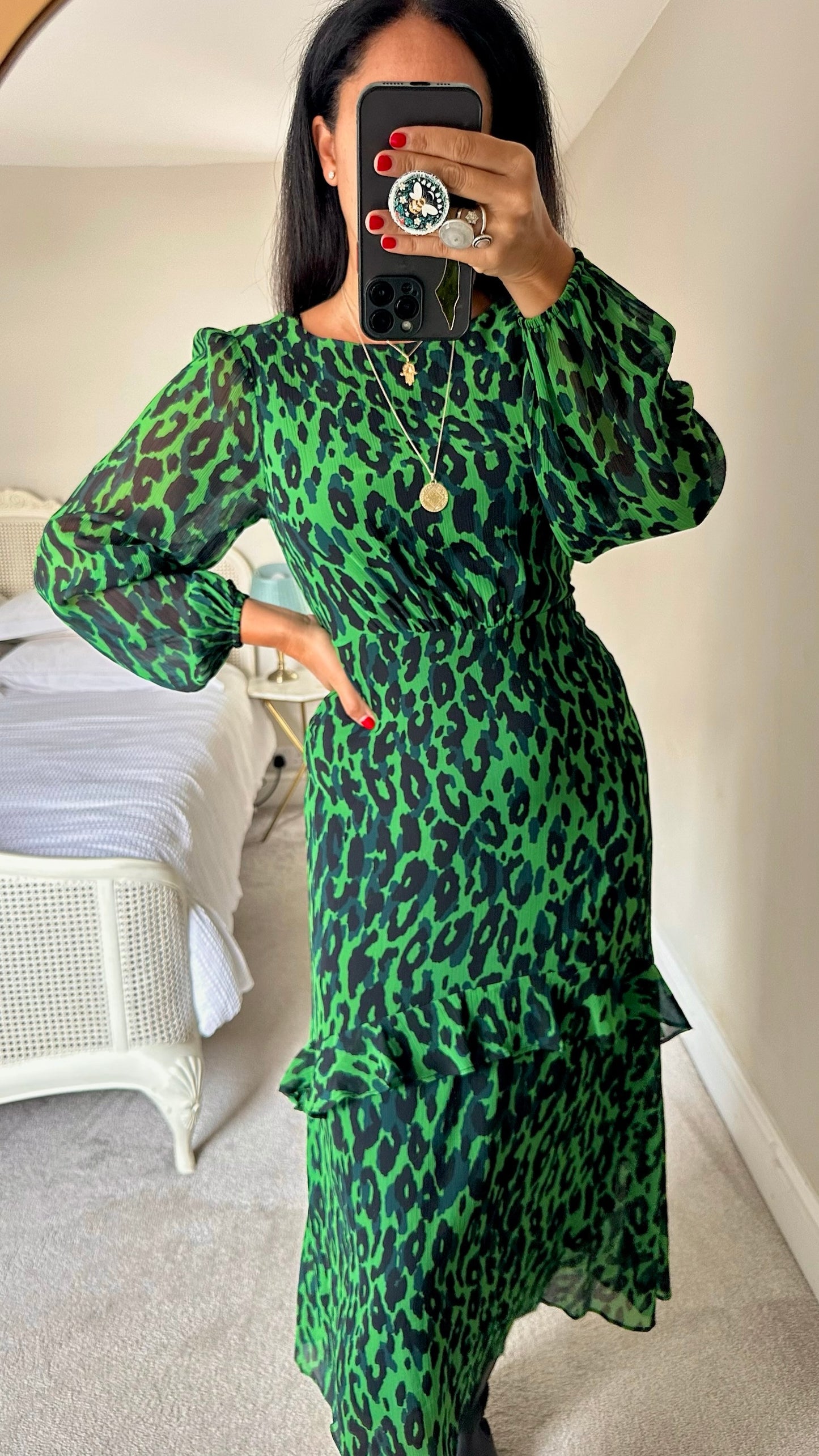 Ro & zo black green animal leopard event dress medium UK 10 vgc w25