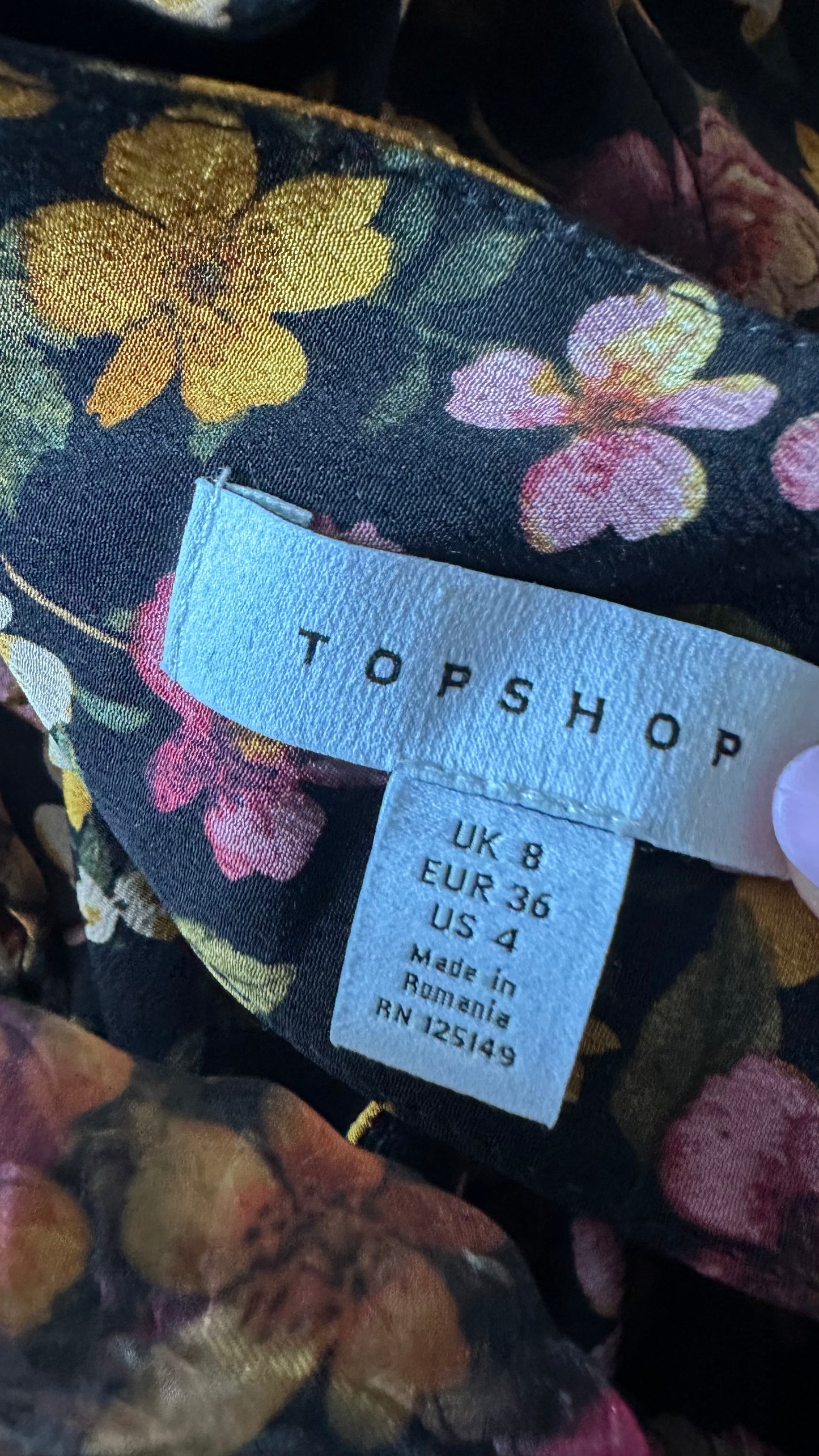 Topshop black puff sleeve event floral dress small UK 8 10 vgc