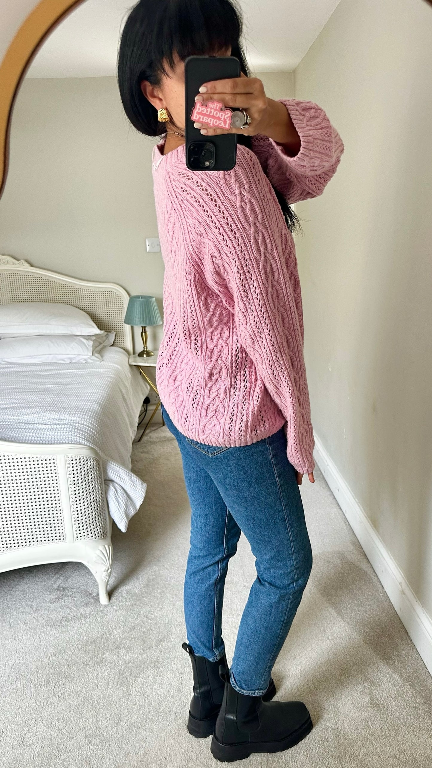 Selected femme @ Anthropologie pink crochet flower jumper extra large UK 14-16 vgc