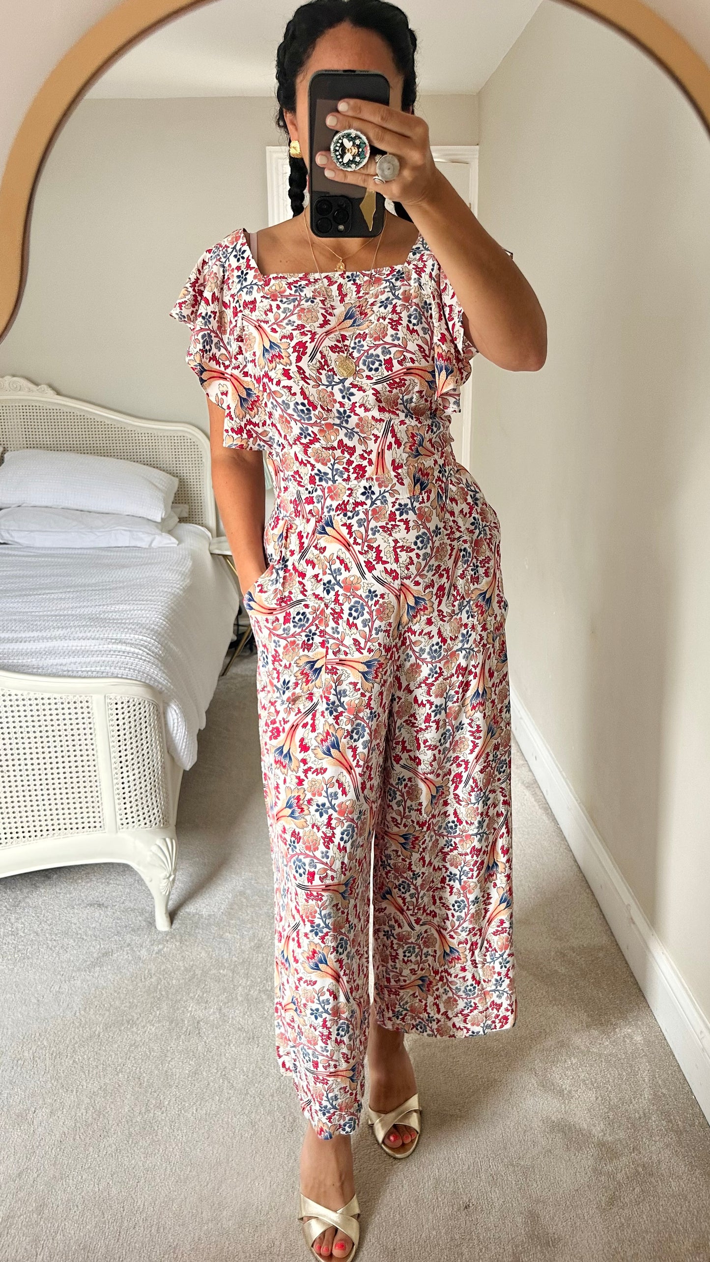 Somerset Alice Temperley coral white blue printed jumpsuit playsuit large UK 12 new bnwot