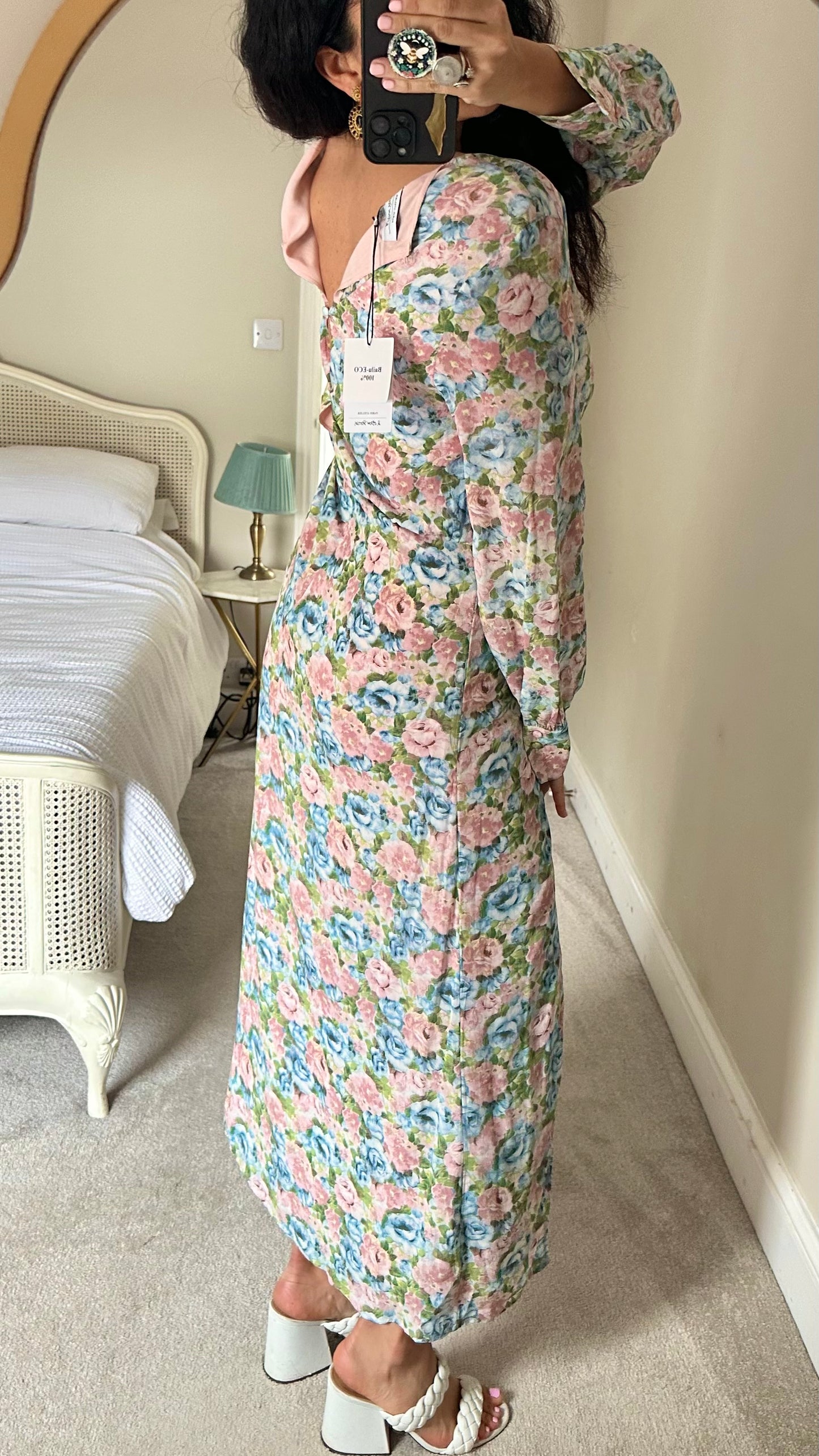 & other stories soft pink blue romantics floral wedding guest dress side split new bnwt medium UK 10