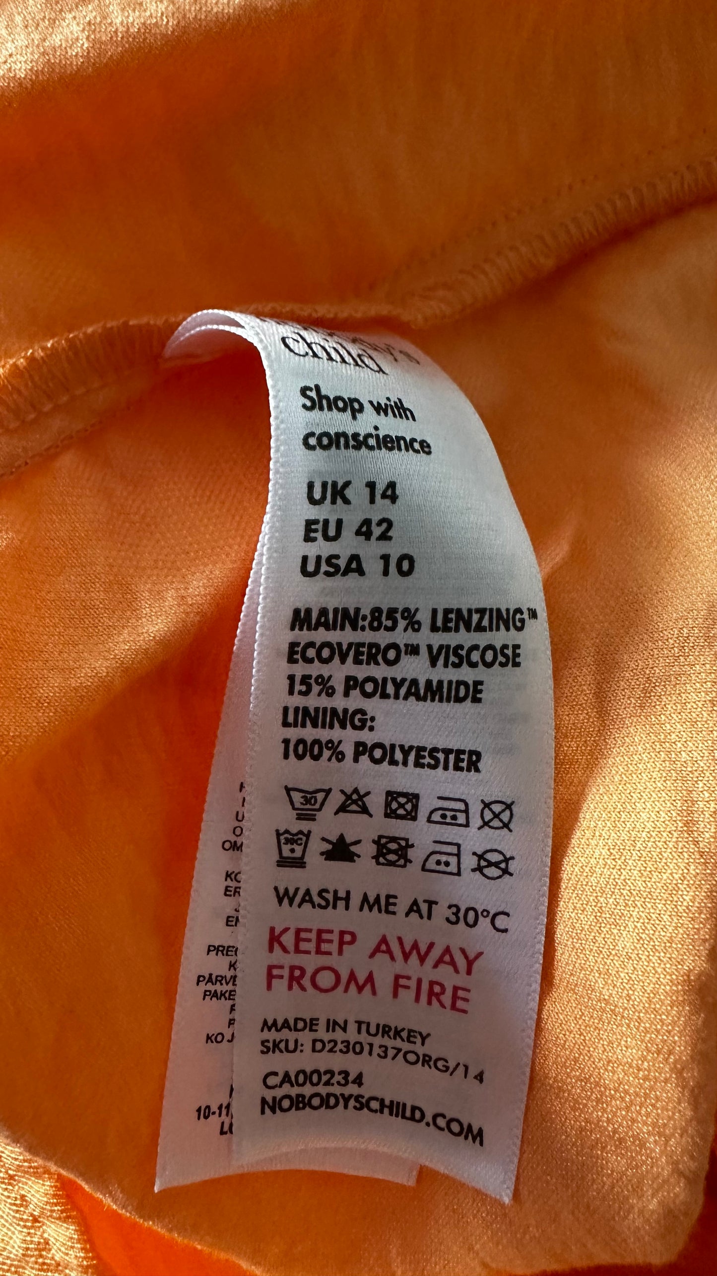 Nobody’s Child soft orange midi long dress small medium UK 8 14 holiday vgc