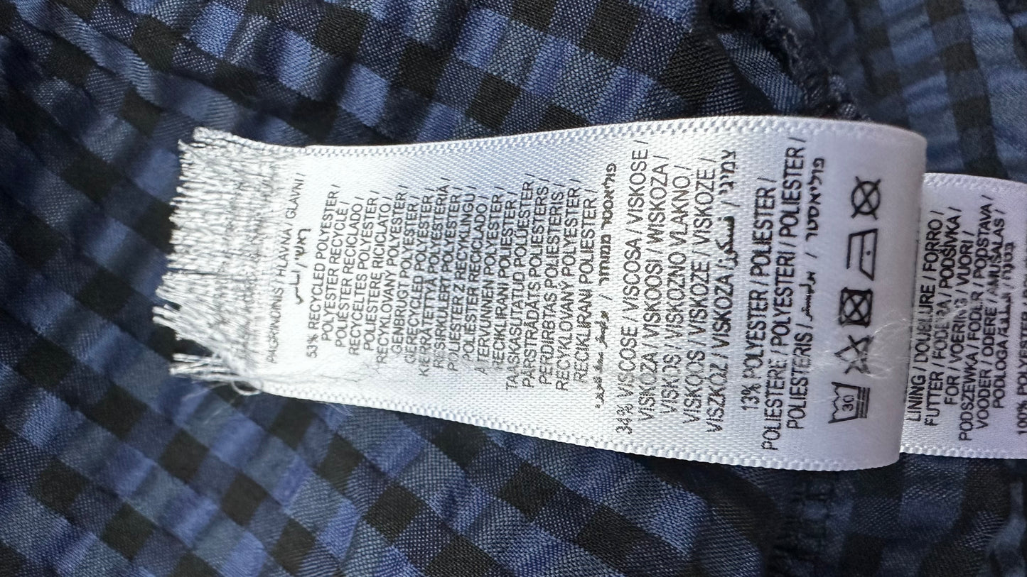 Never Fully Dressed navy blue black gingham shirred bust dress extra large UK 14-16 vgc