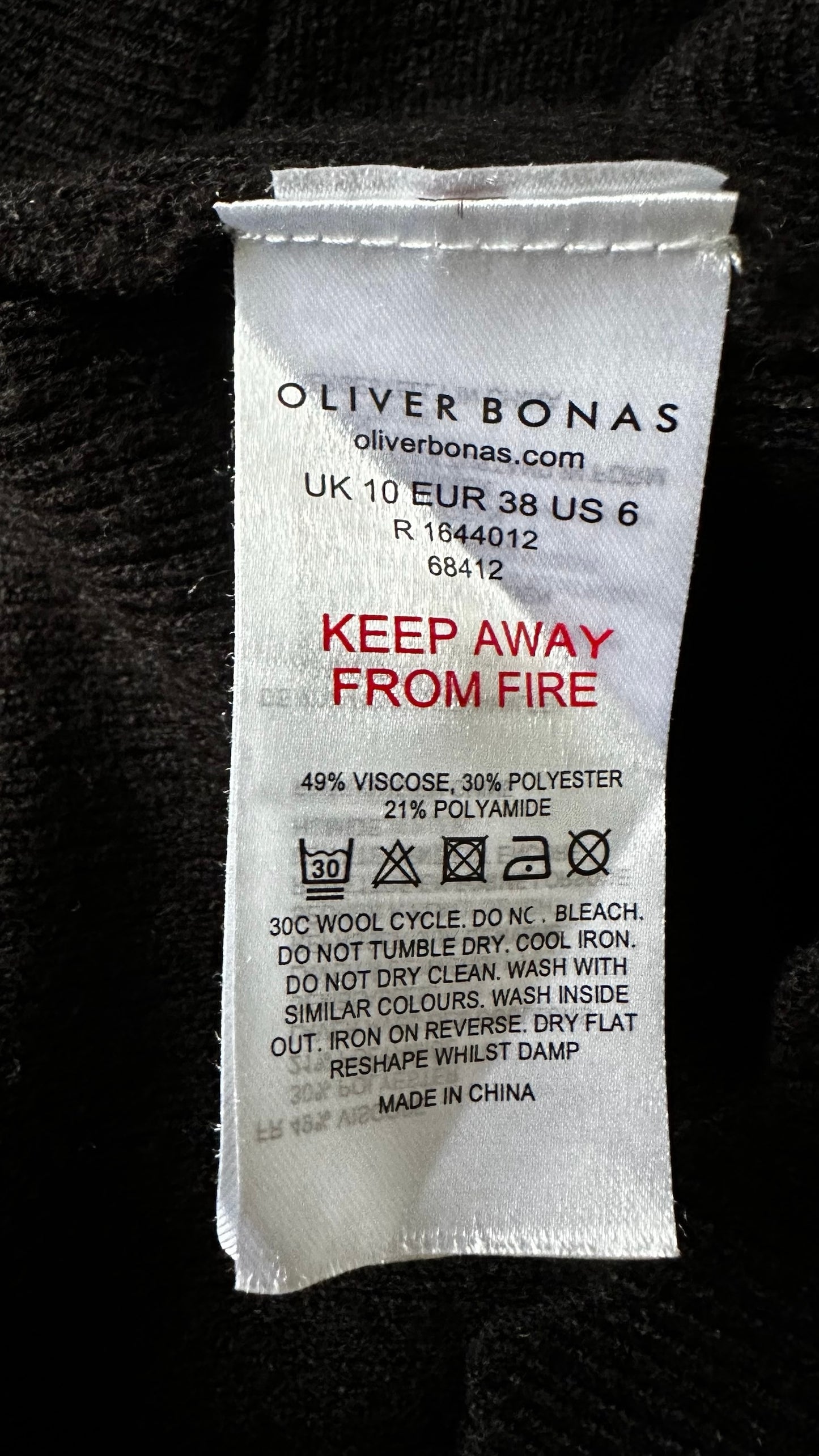 Oliver bonas black knit scallop edge jumper mini dress medium M UK 10-12 excellent used condition