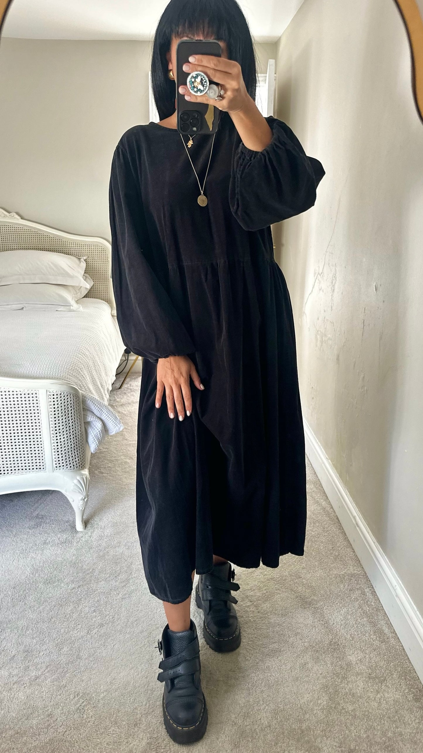 Warehouse black corduroy casual maxi dress extra large XL UK 14