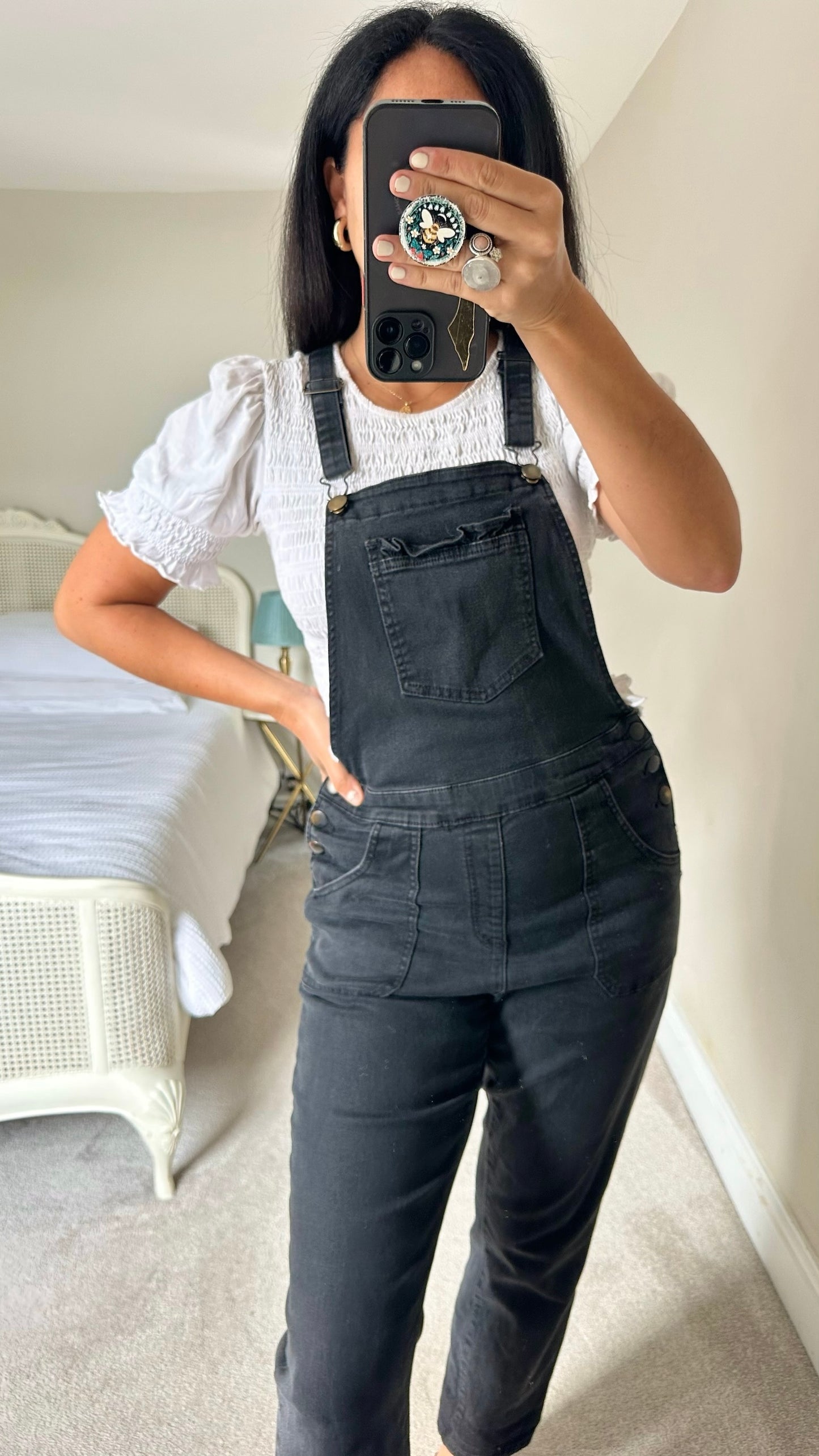 Oliver Bonas black stretchy jumpsuit jeans denim dungarees medium M UK 10