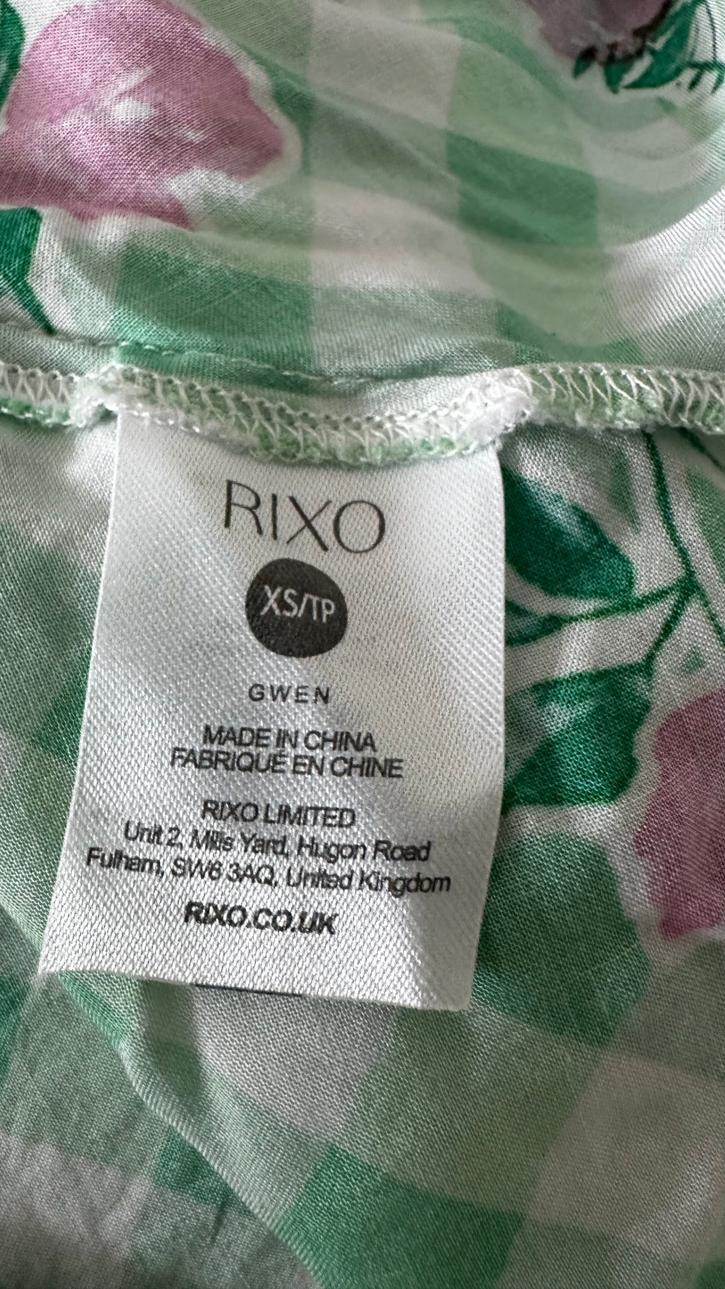 RIXO green white pink gingham check long event dress midi long small UK 8 vgc