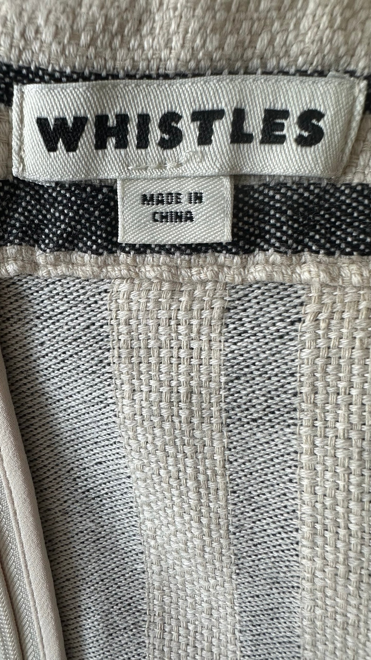 Whistles cream beige grey stripe linen blend mini holiday dress medium M UK 10 vgc