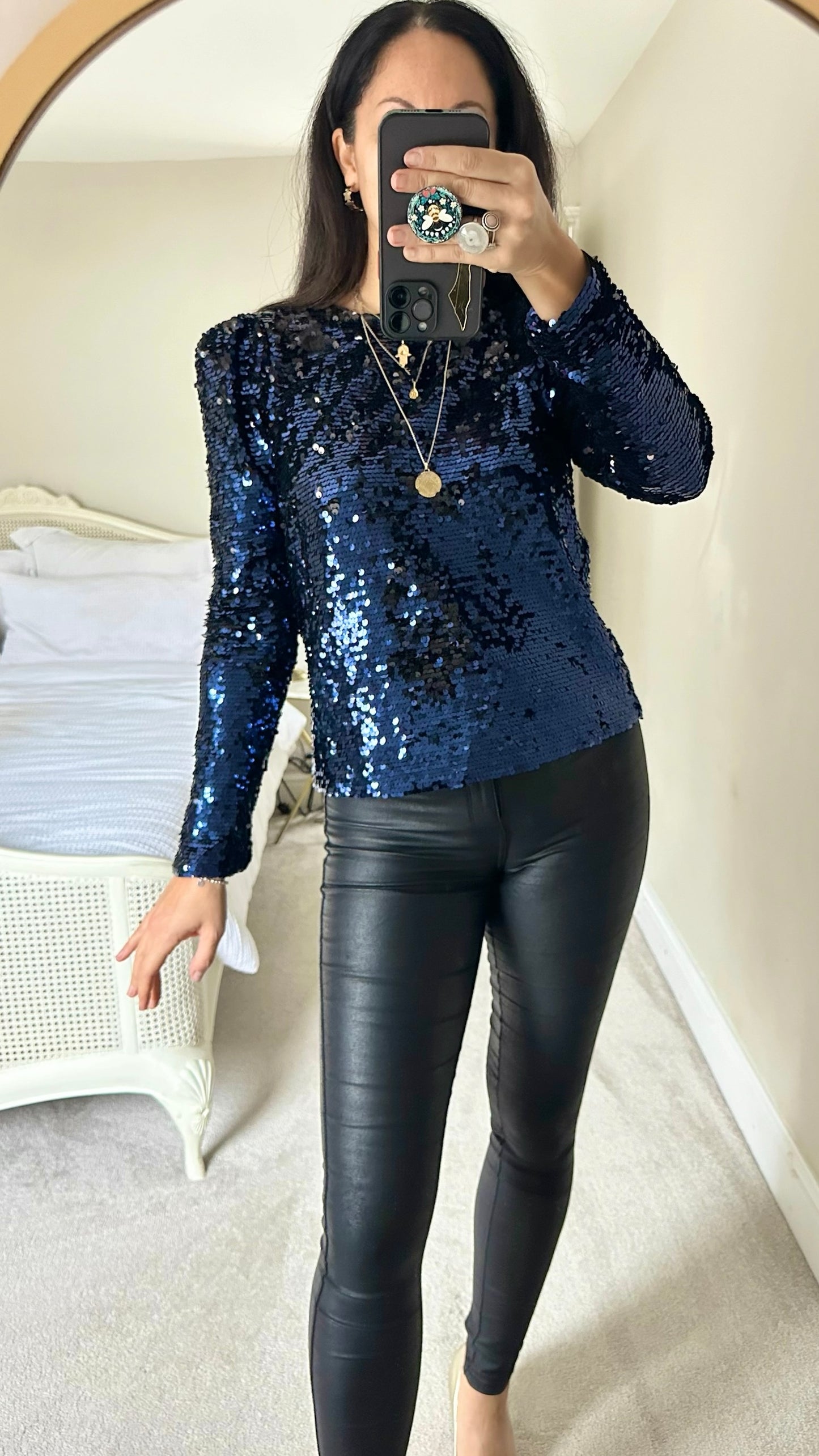 Selected Femme @ Anthropologie navy blue sequin top Christmas party small S UK 8 vgc