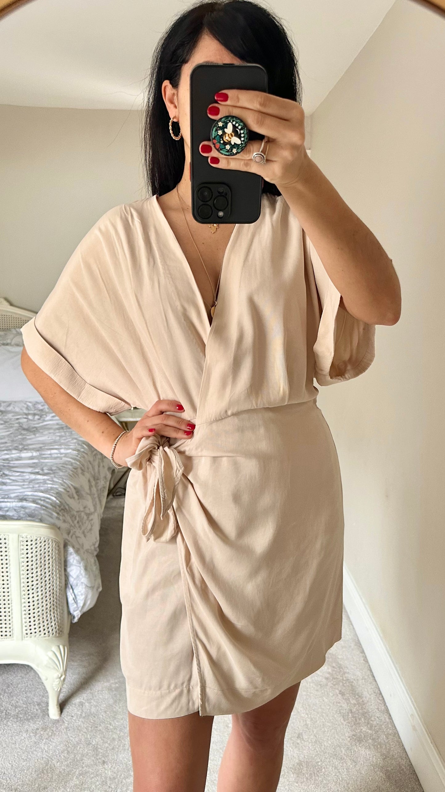 & other stories cream beige white wrap dress small large UK 8 12 vgc holiday