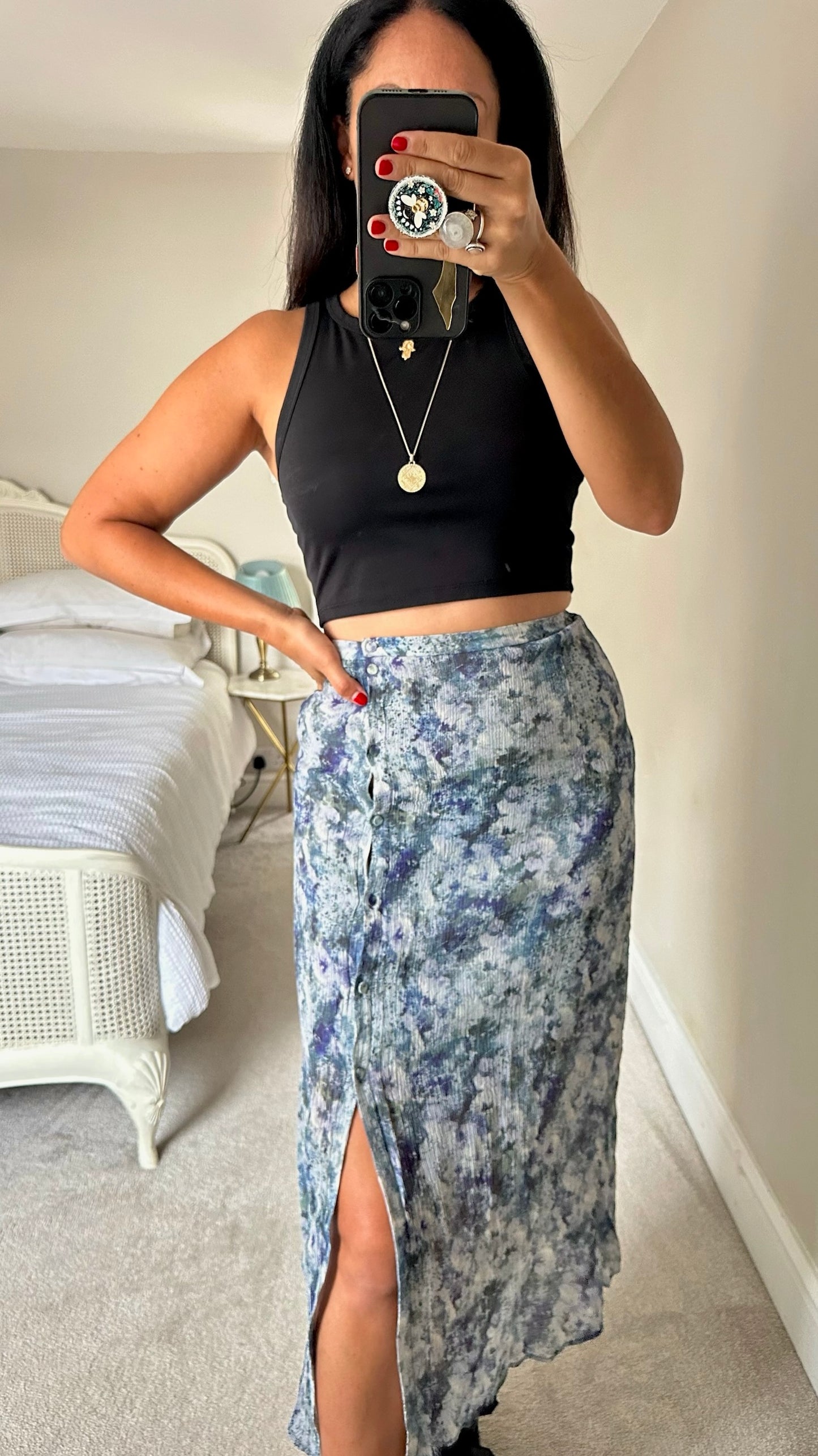 & other stories blue mottled sheer midi side split skirt event small UK 8 vgc w25