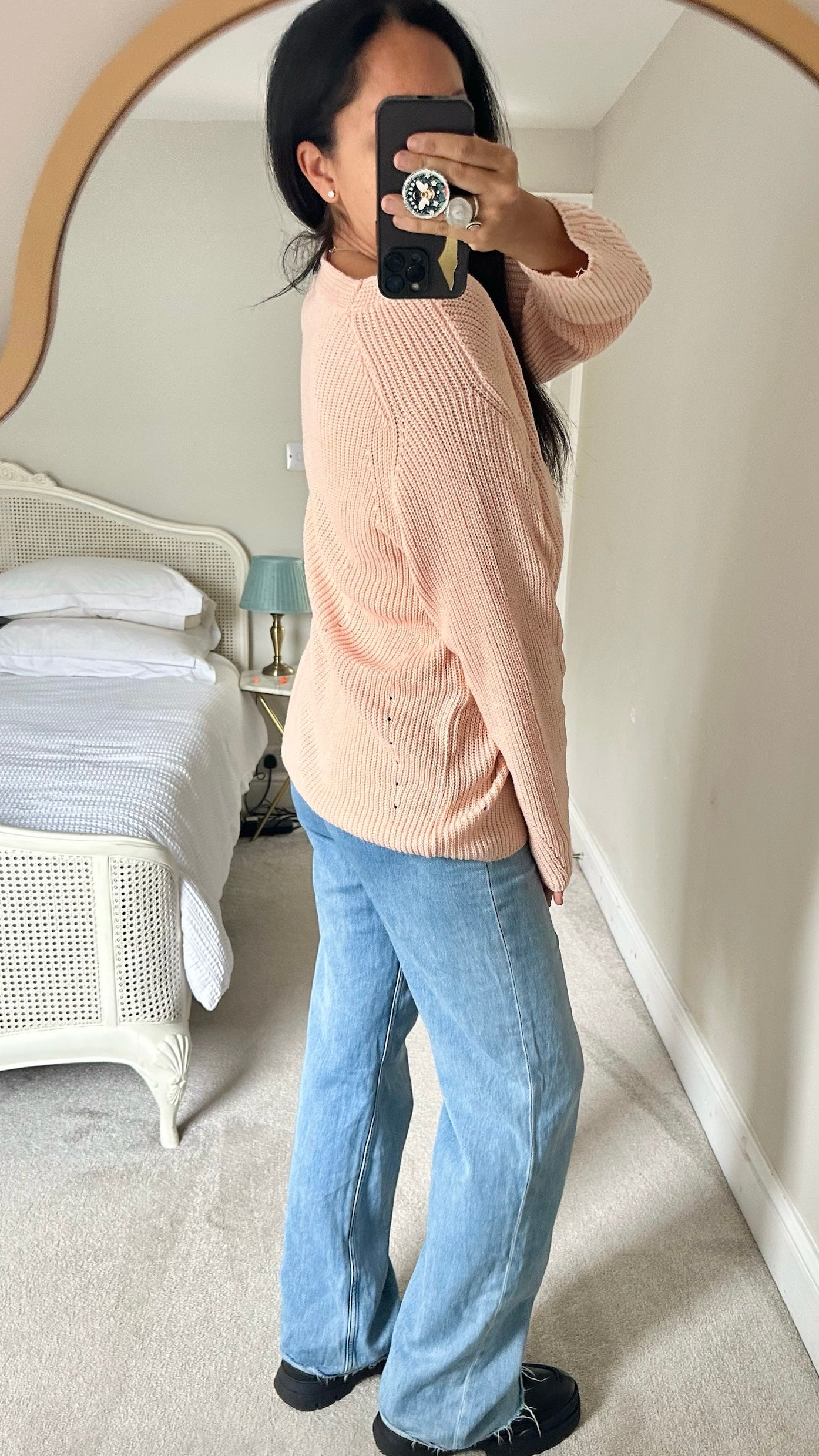 Olive soft pink oversized knitted button up cardigan L large UK 12-14 excellent used condition W25