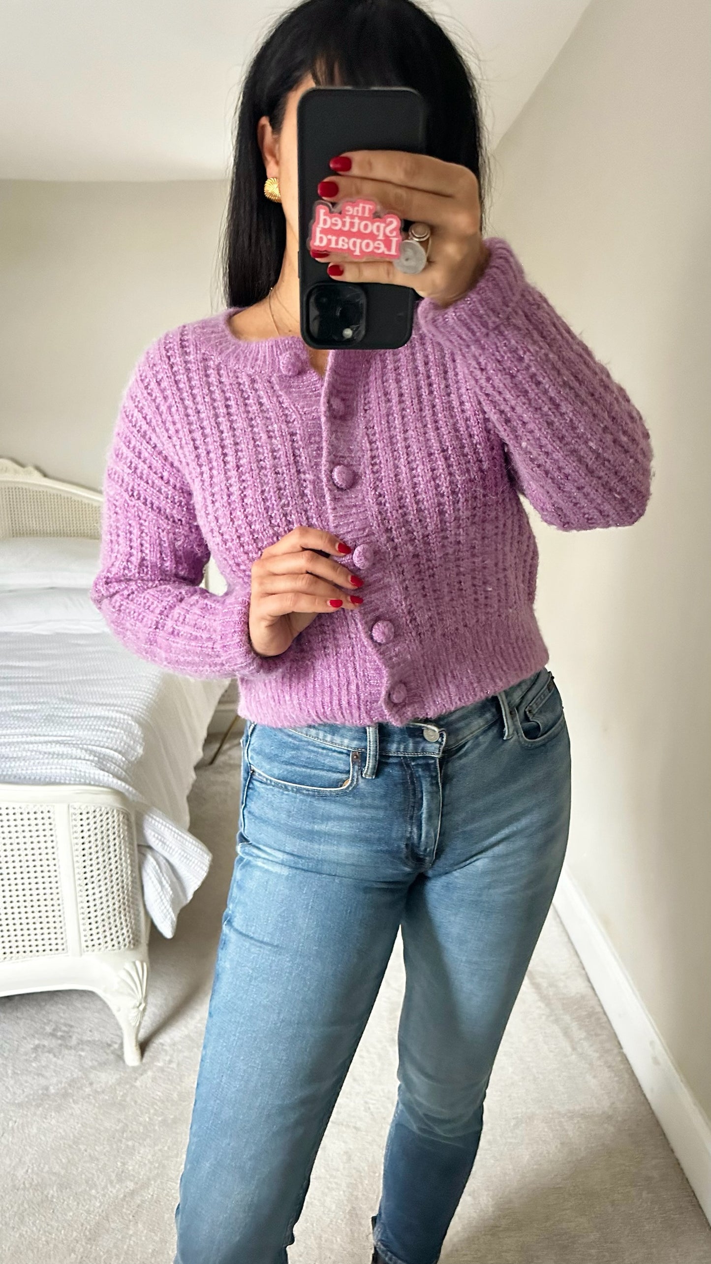 & other stories lilac shimmer alpaca blend knitted cardigan small UK 8-10 vgc