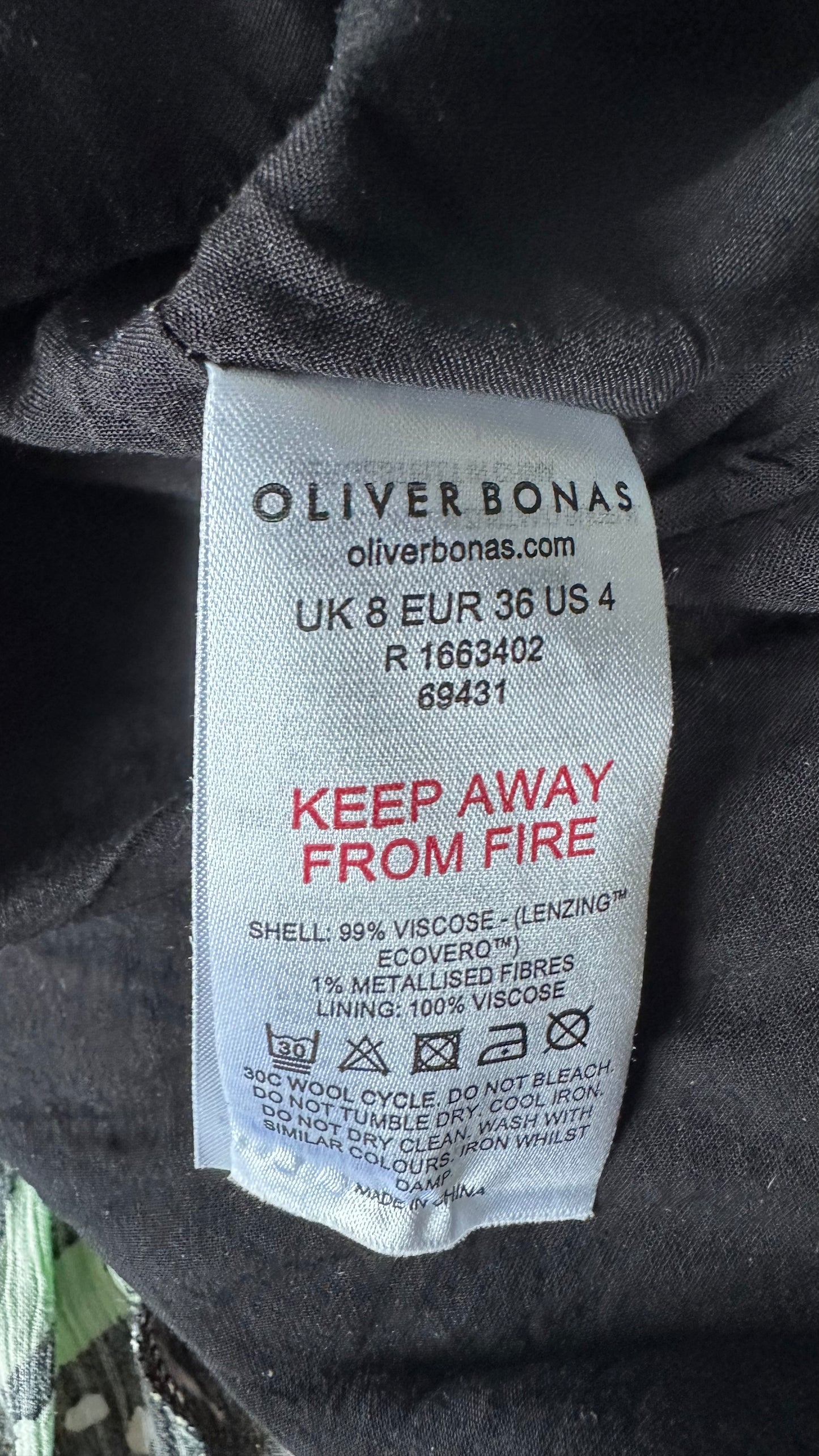 Oliver Bonas black lilac butterfly dress midi long small UK 8-10 vgc