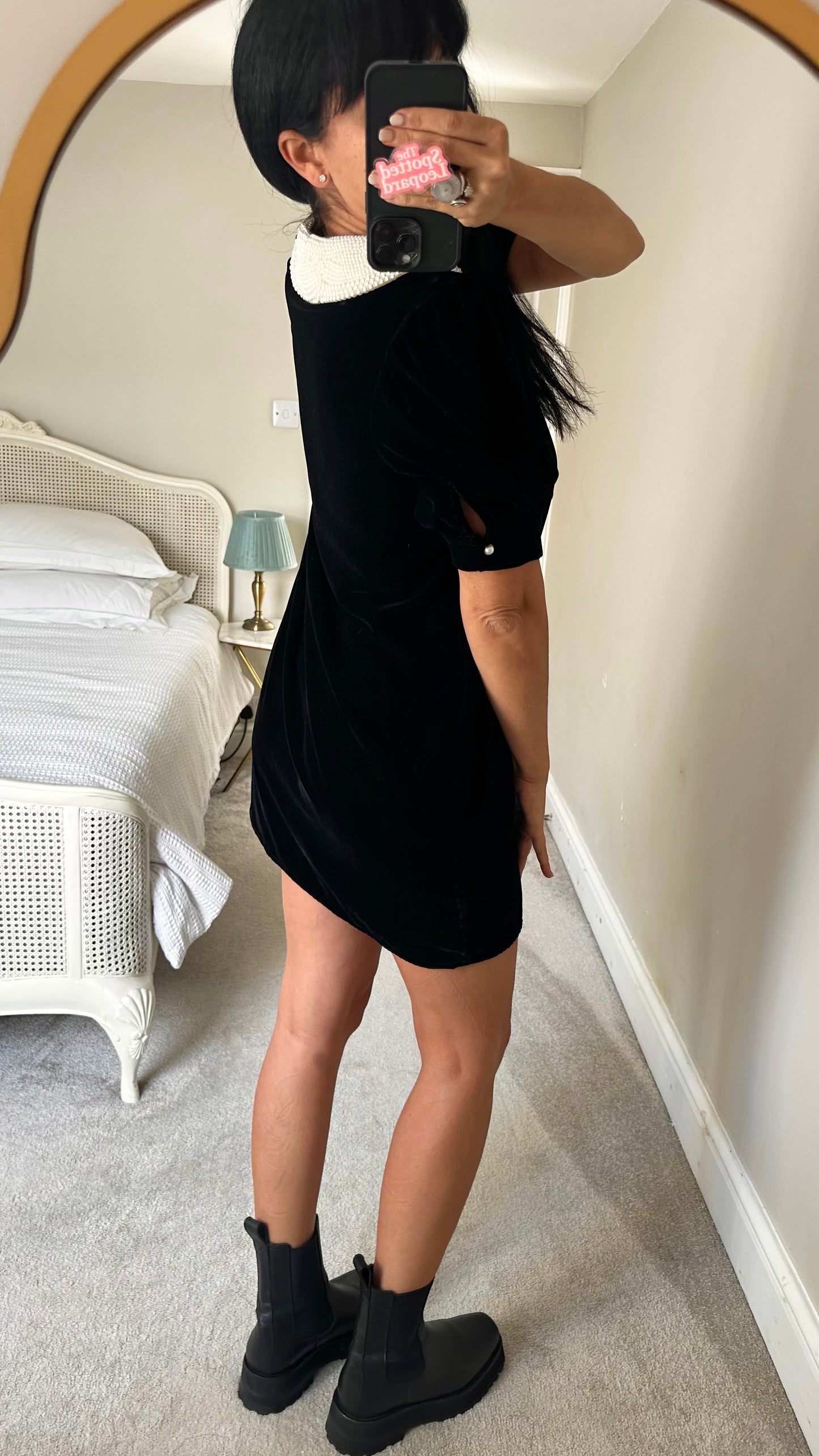 & other stories black velvet Christmas party event mini dress pearl medium UK 10 vgc