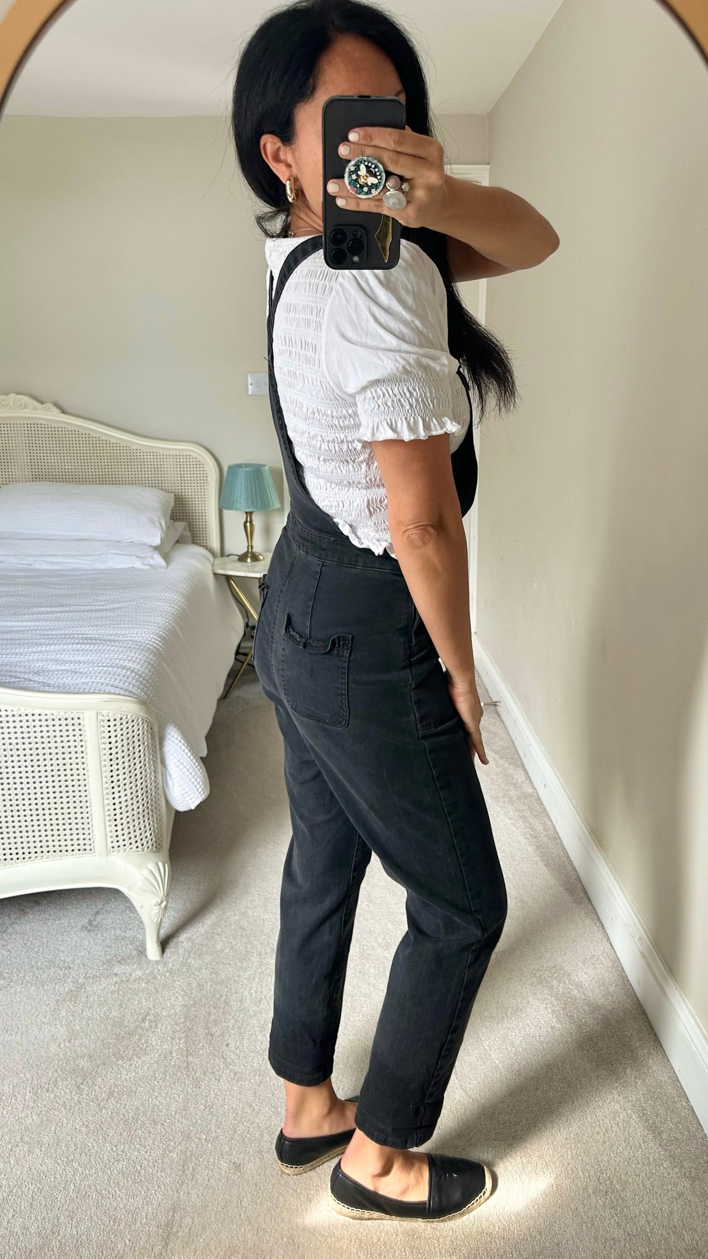 Oliver Bonas black stretchy jumpsuit jeans denim dungarees medium M UK 10