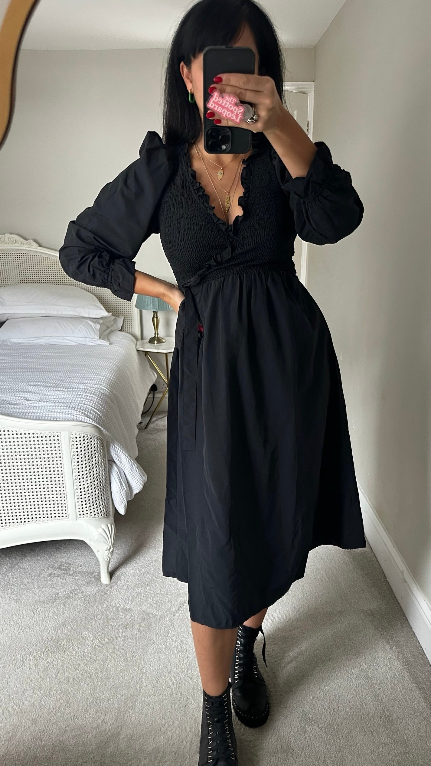 & other stories black ruched bust wrap midi dress small UK 8 vgc