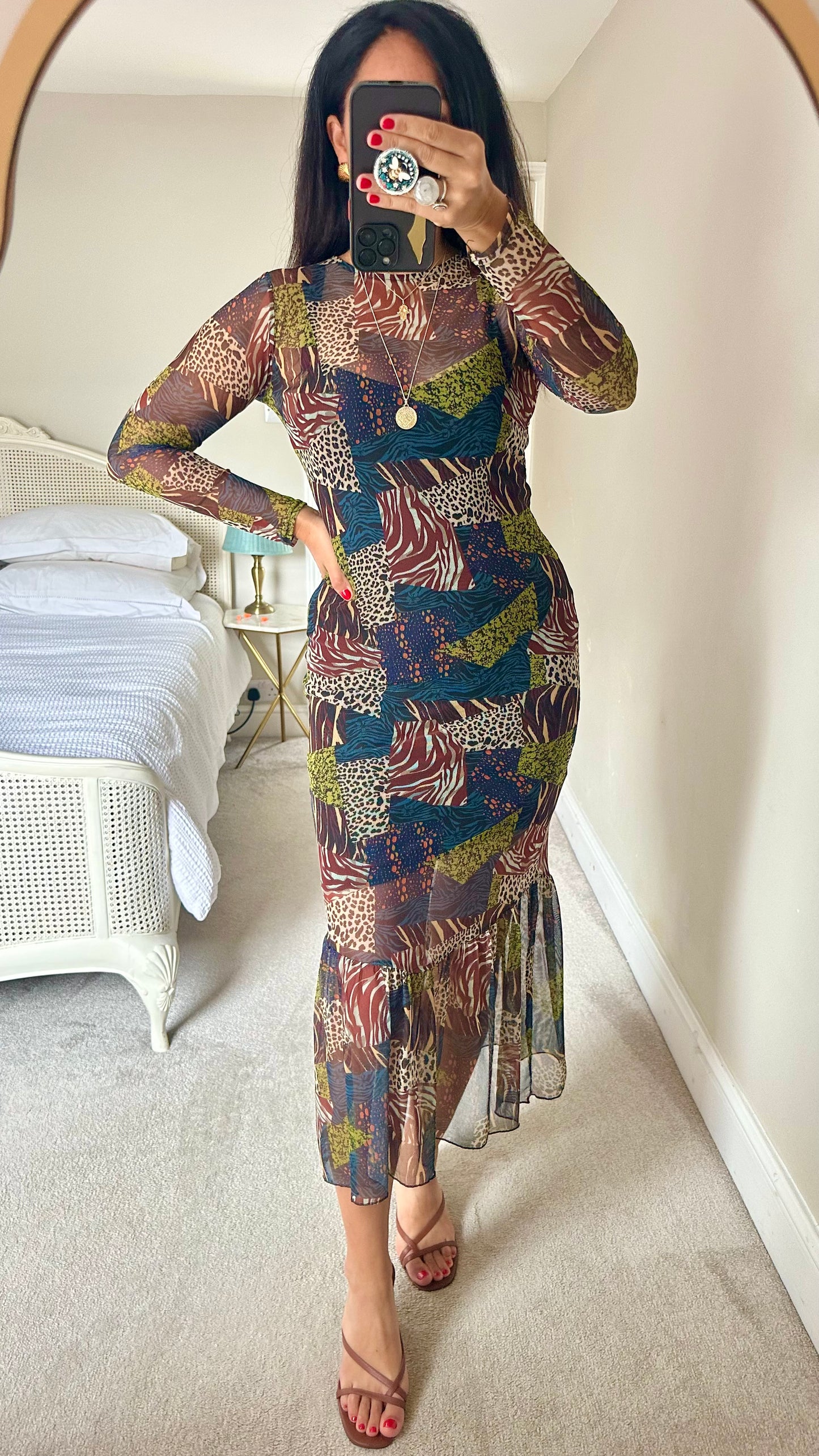 Never Fully Dressed animal print mesh event dress midi medium UK 10 vgc w25