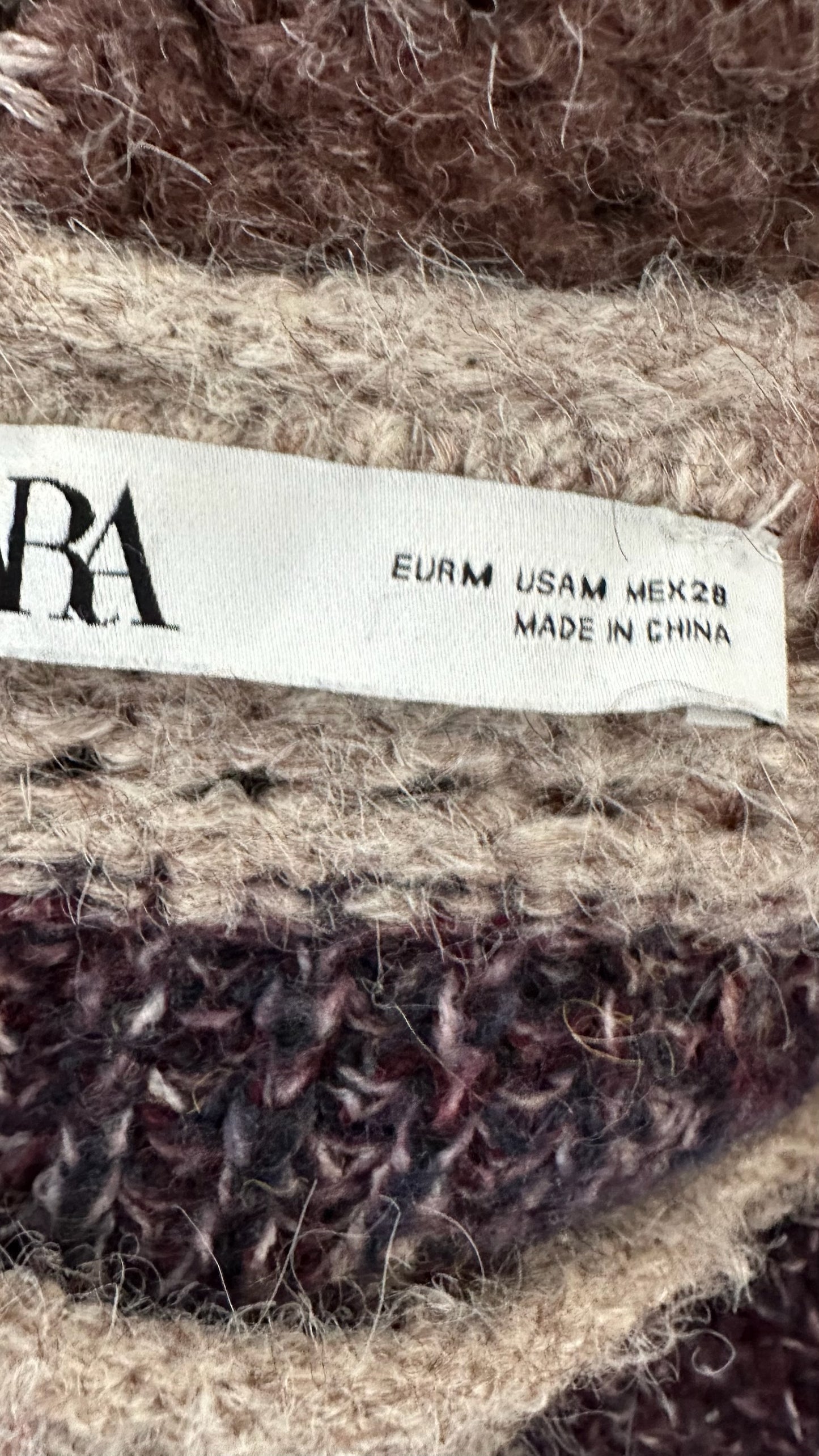 Zara brown beige mocha boho chunky knit jumper medium UK 10 vgc w25