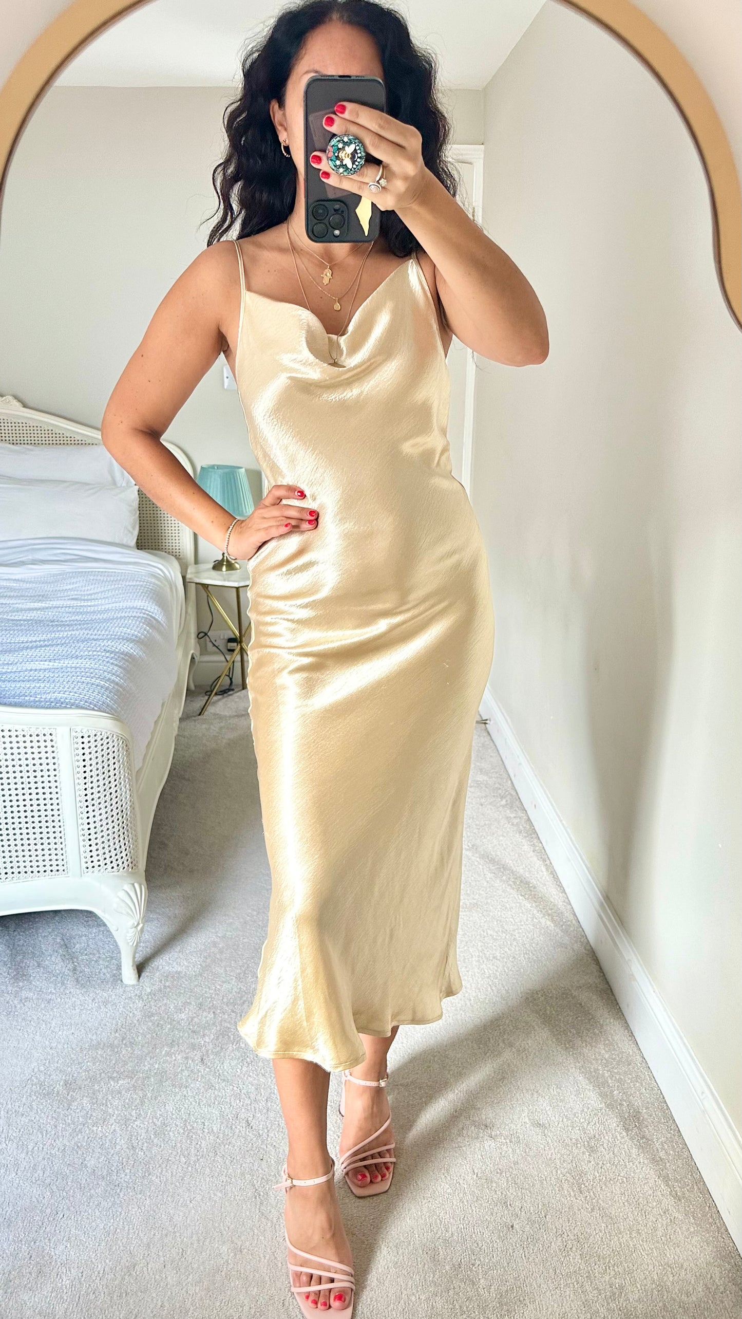 Rat & Boa gold beige long midi black tie event wedding guest dress large UK 10 12 new bnwt