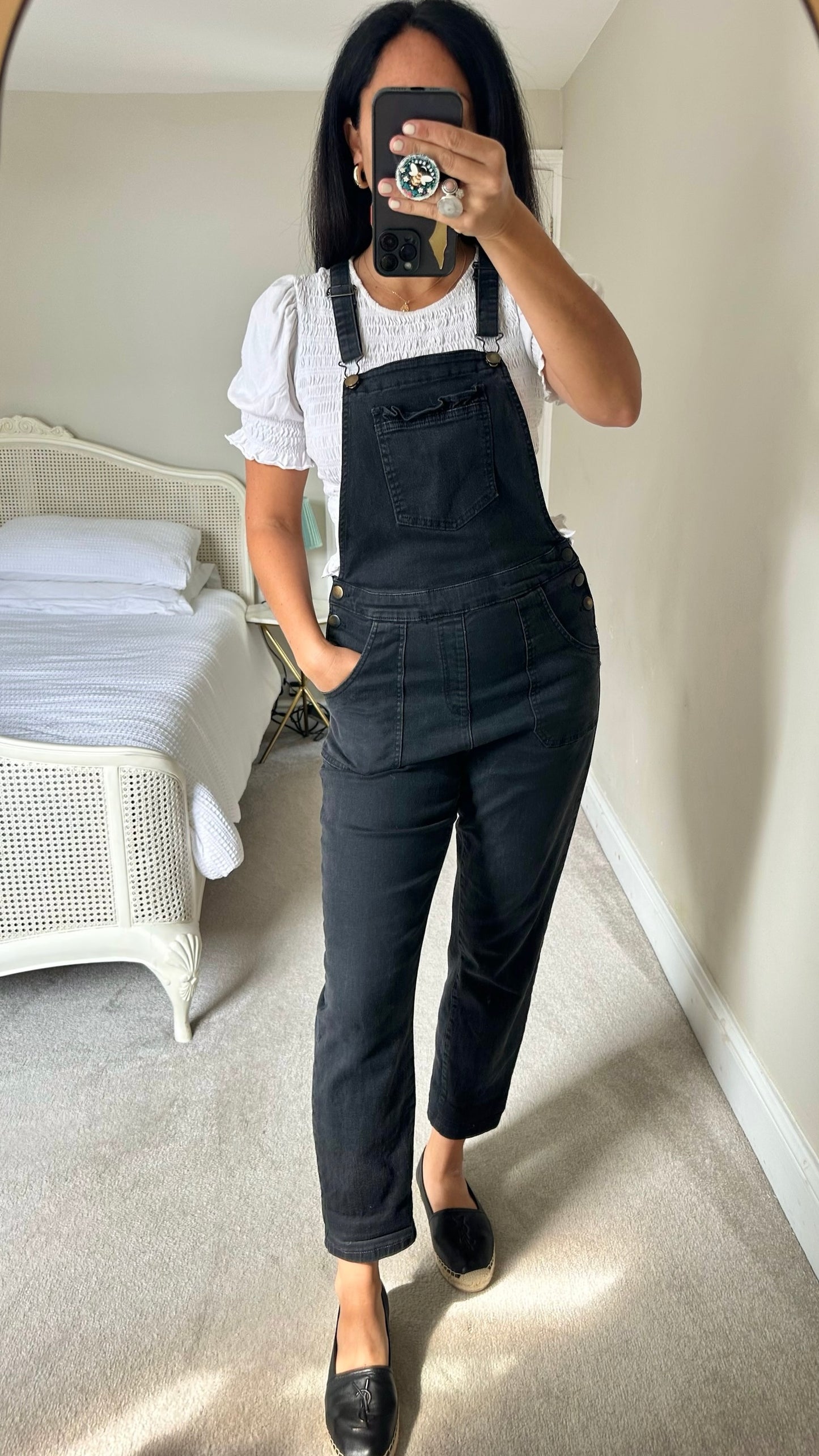 Oliver Bonas black stretchy jumpsuit jeans denim dungarees medium M UK 10