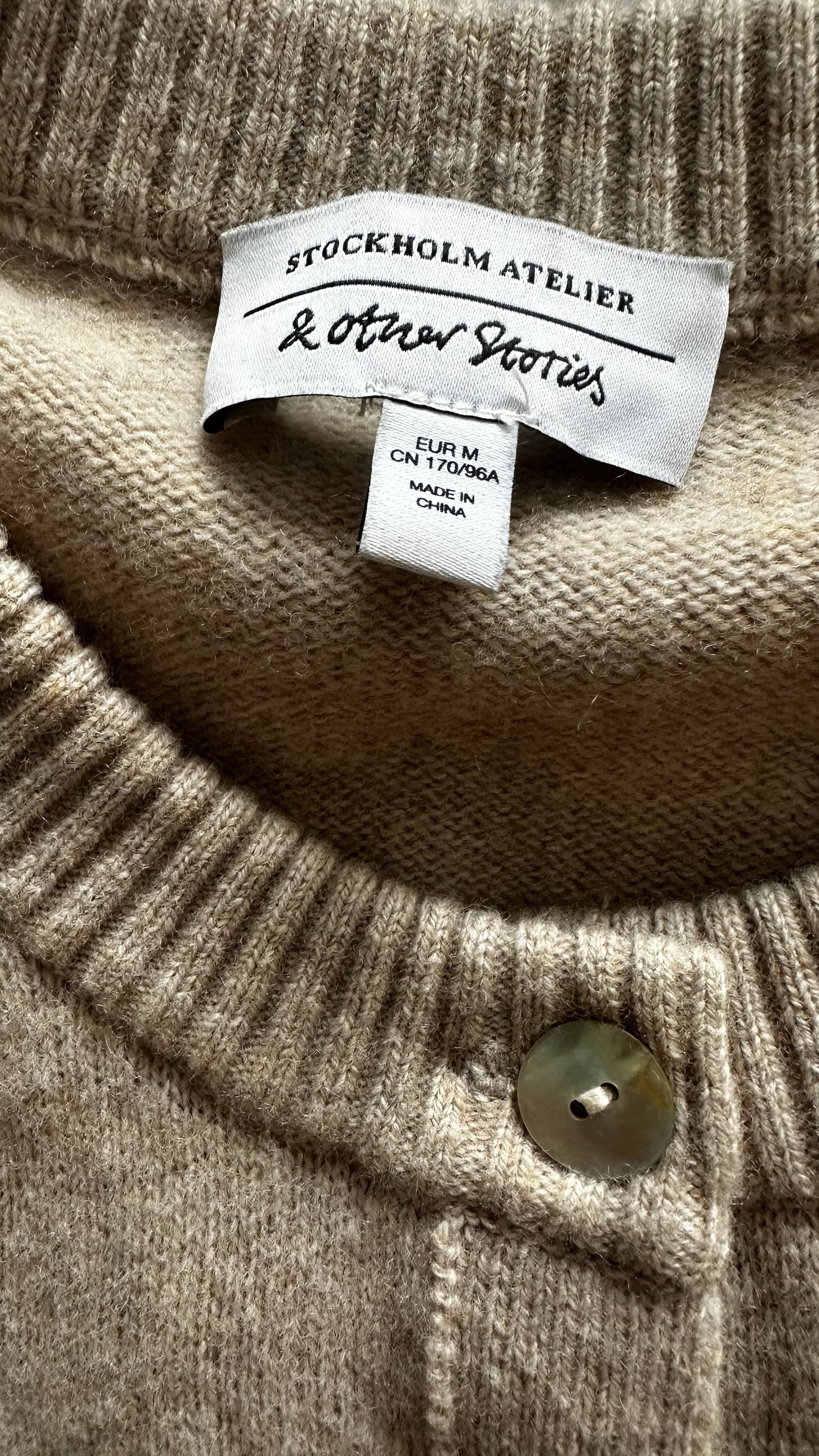 & other stories beige pure wool short sleeve knitted cardigan medium UK 10 vgc
