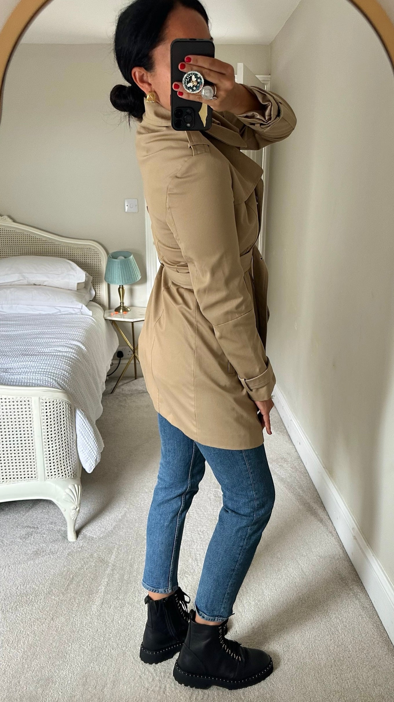 Warehouse beige trench coat mac coat jacket large UK 12 vgc w25