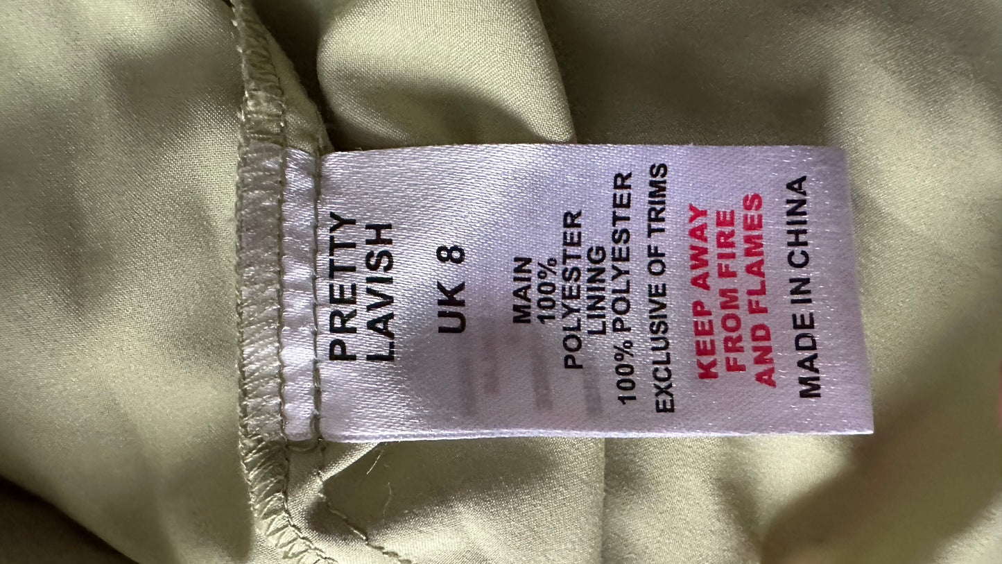 Pretty Lavish mint green fuschia pink splatter frilled maxi long dress small UK 8 vgc event