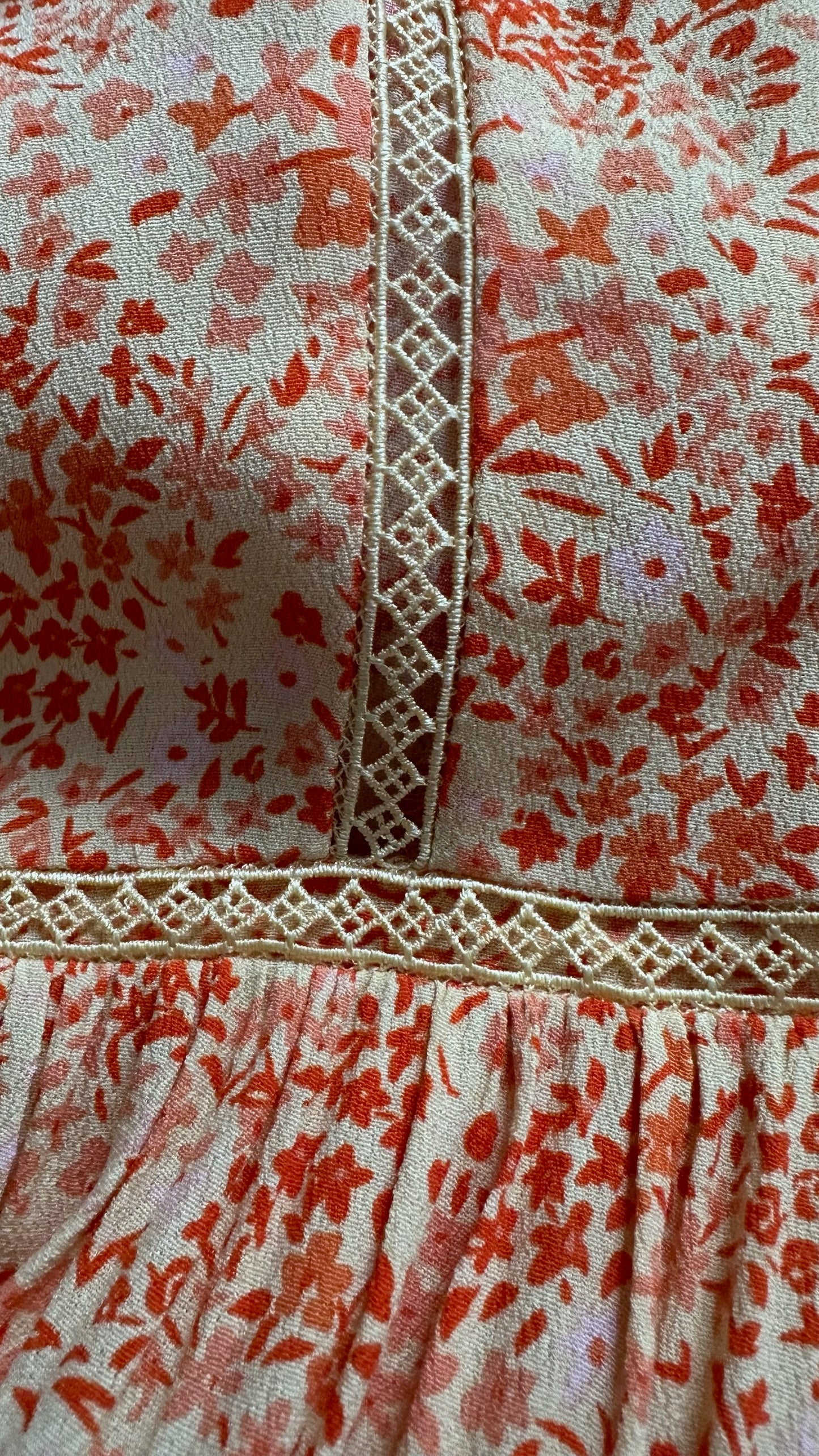 Oliver Bonas orange coral floral long midi dress small extra large UK 8 14 vgc