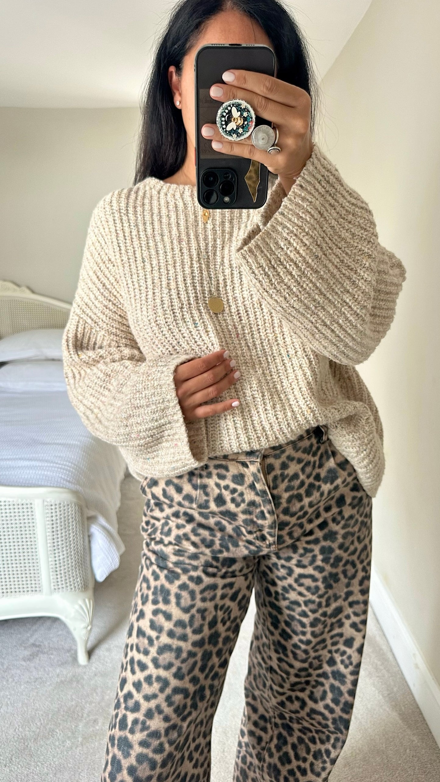 Arket beige oatmeal knitted cotton wool blend oversized jumper extra large UK 14 vgc w25