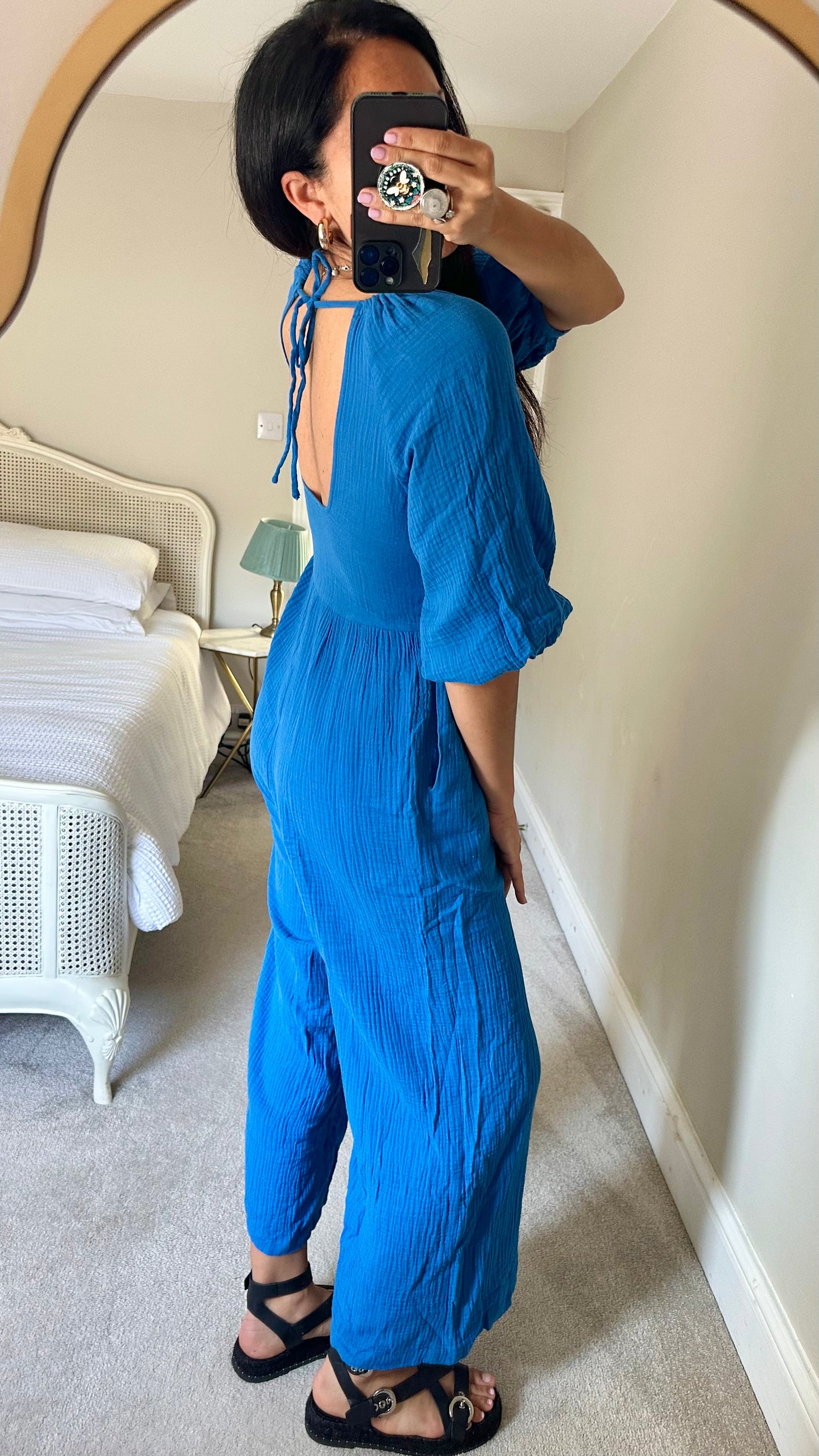 FRNCH cobalt blue cotton oversized jumpsuit playsuit trousersuit small UK 8 vgc